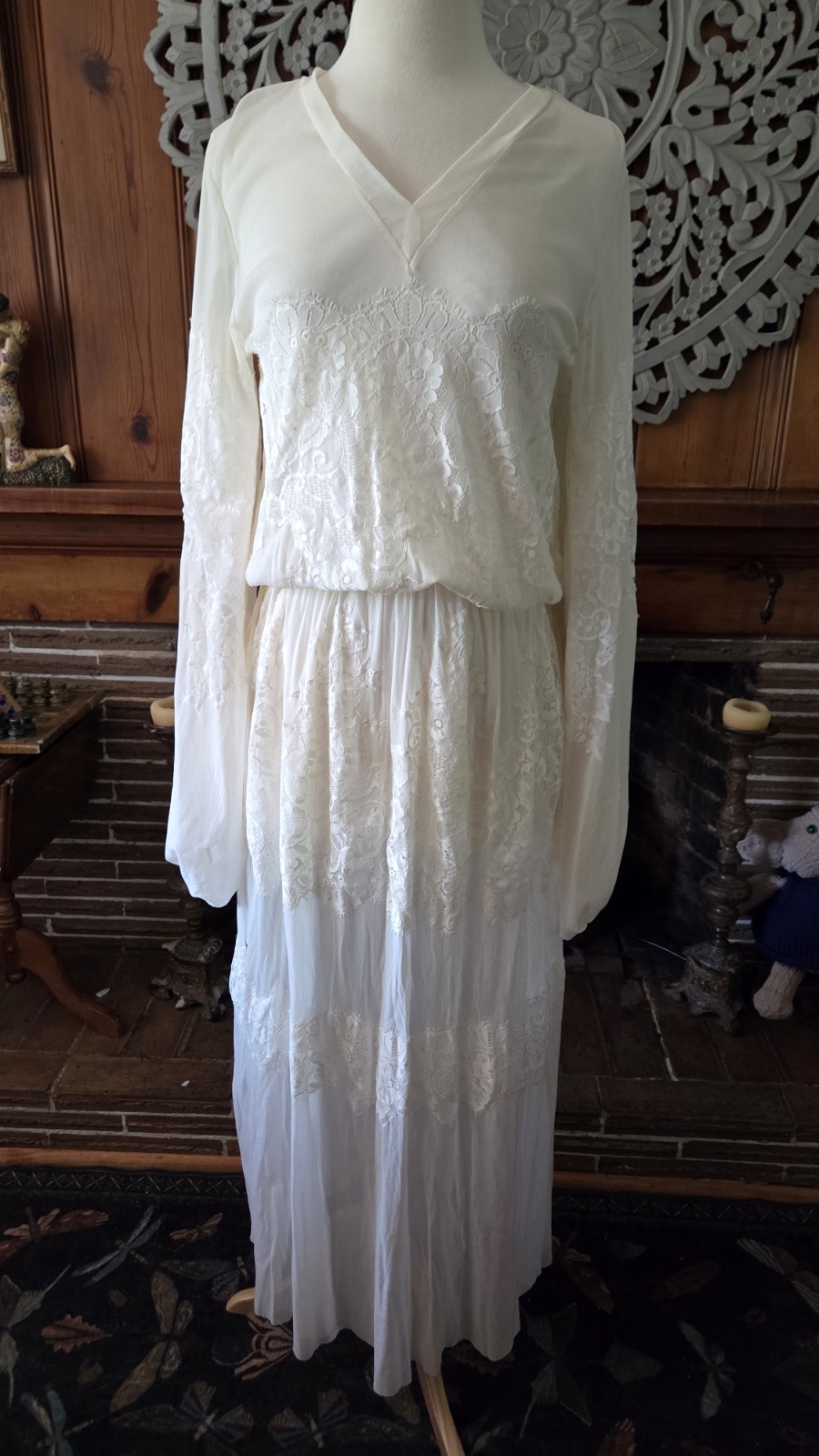 We Are HAH “Royal HAHness” Lace Maxi Dress in the cream/eggshell Sheer Boho