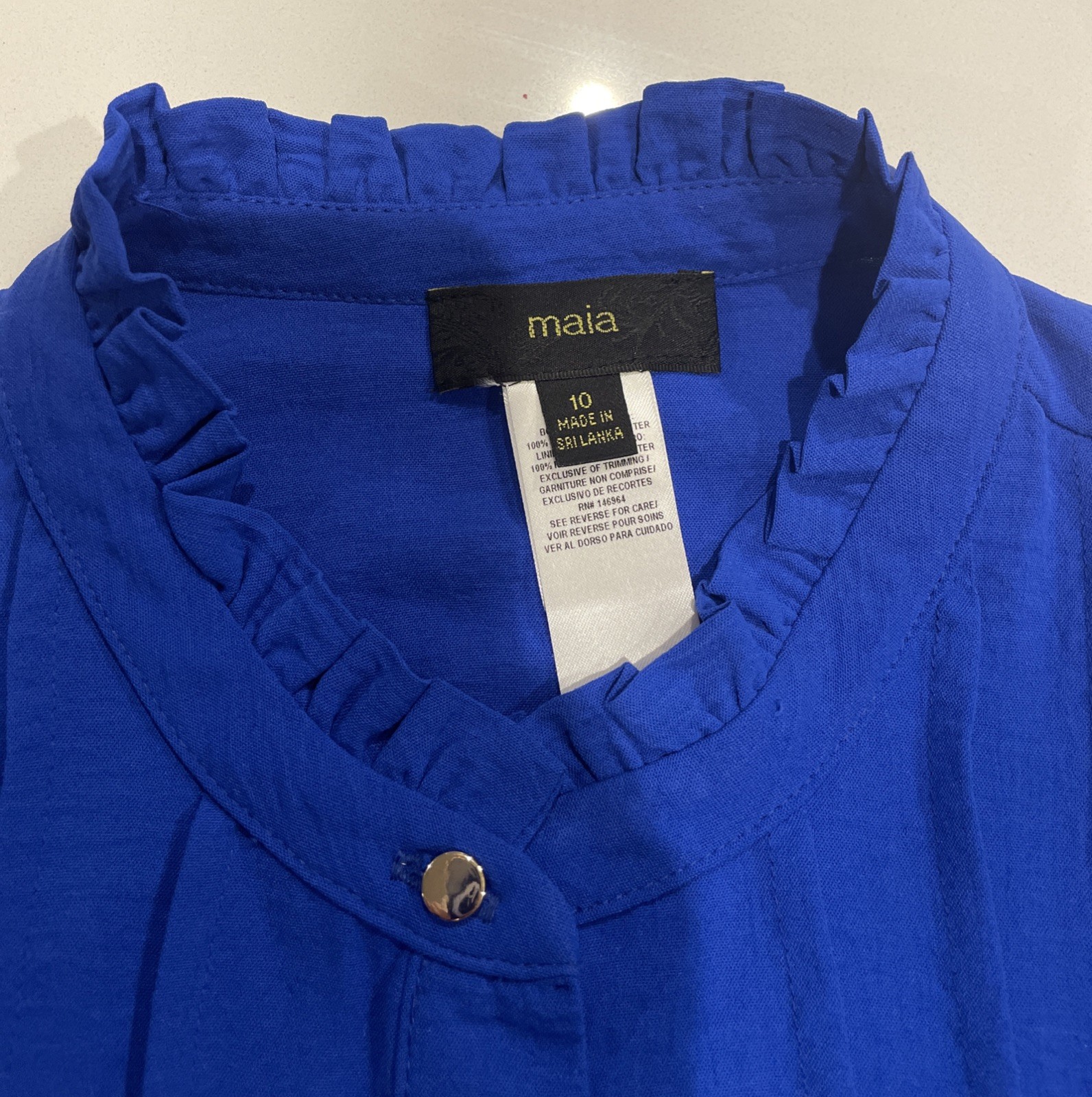 NWT Maia Women’s Cobalt Blue Smock Shift Dress, Slip, Ruffled Neck & Sleeves, 10