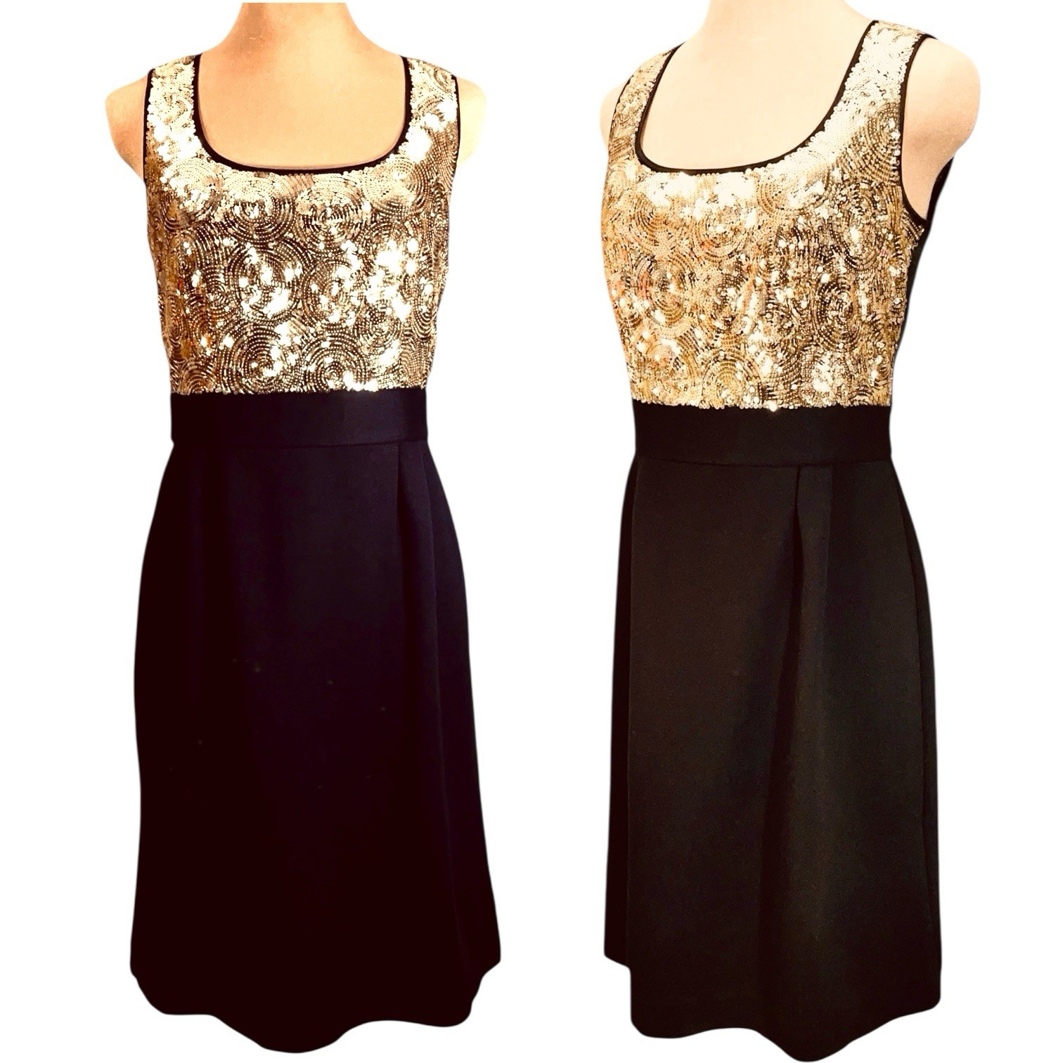 Gianni Bini Sequin Dress Size Small Gold Black Silk Ponte Skirt Wedding Guest