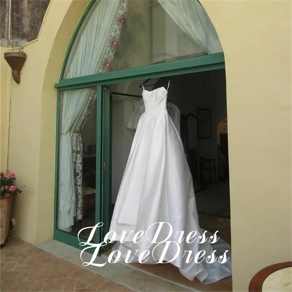 Simple Stain Strapless Pleats High Side Slit Wedding Dress Pastoral Sleeveless