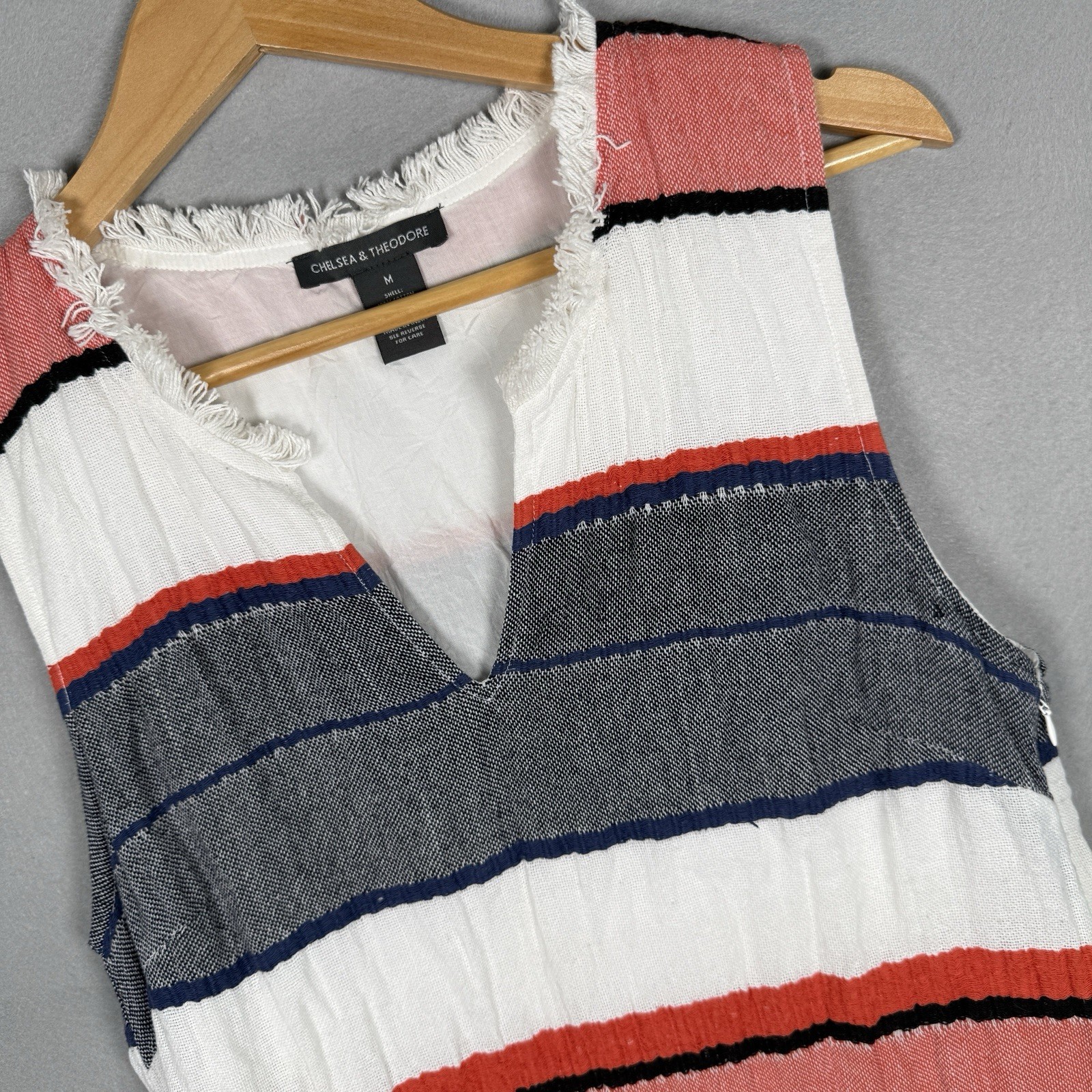 Chelsea & Theodore Mini Dress Coastal Nautical USA Fringe 100% Cotton Sz M