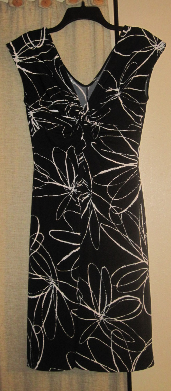 8 s dress lightweight stretch vintage artist floral black white twist dressbarn