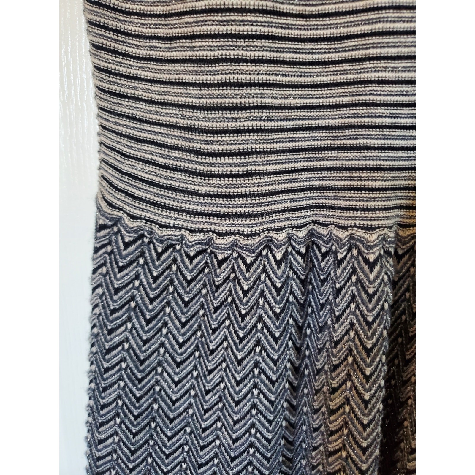Knitted & Knotted Silver Stripe Chevron Wool Blend Sleeveless Midi Dress Medium