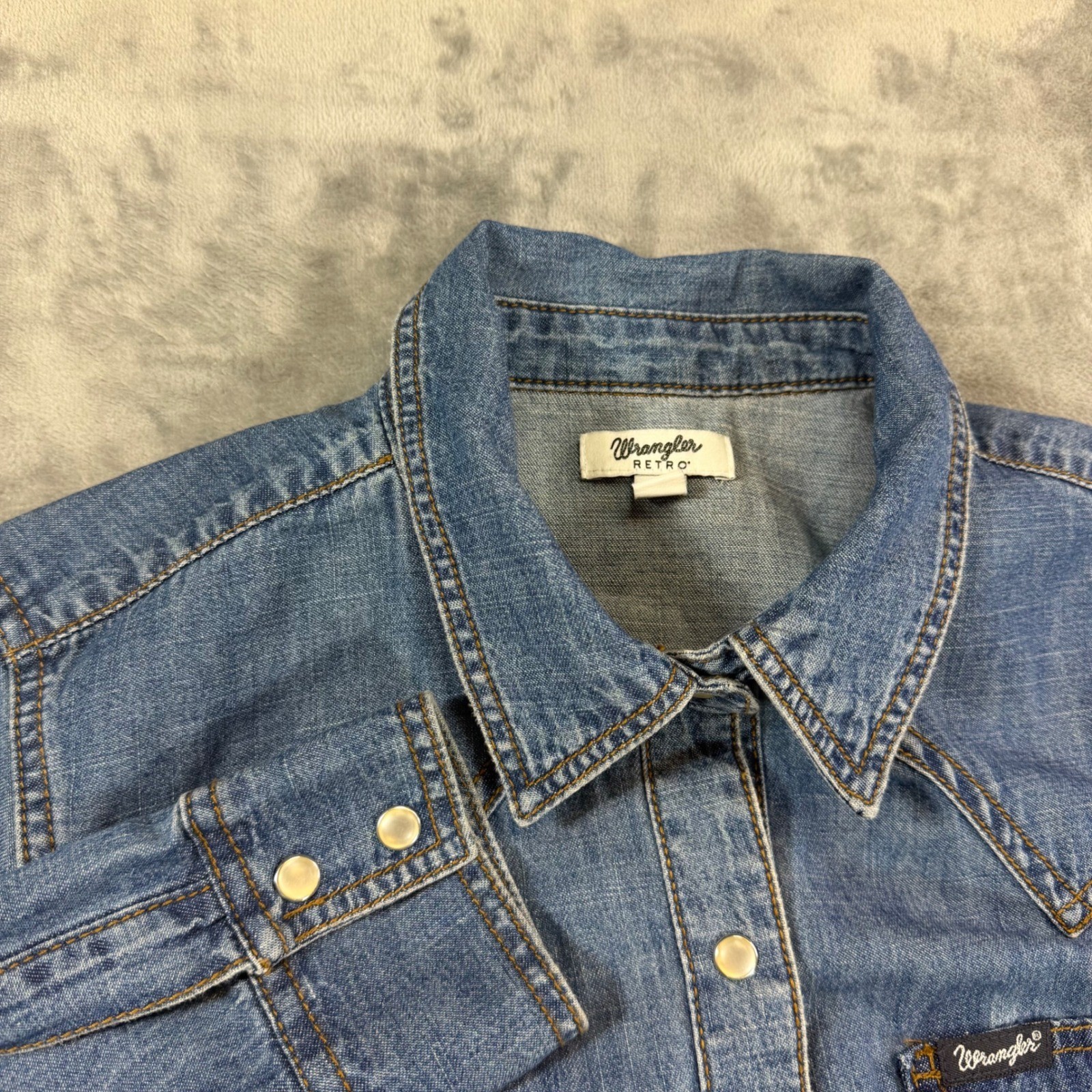 Wrangler Retro Western Denim Shirt Dress Women’s Size S | Small Blue Pearl Snap