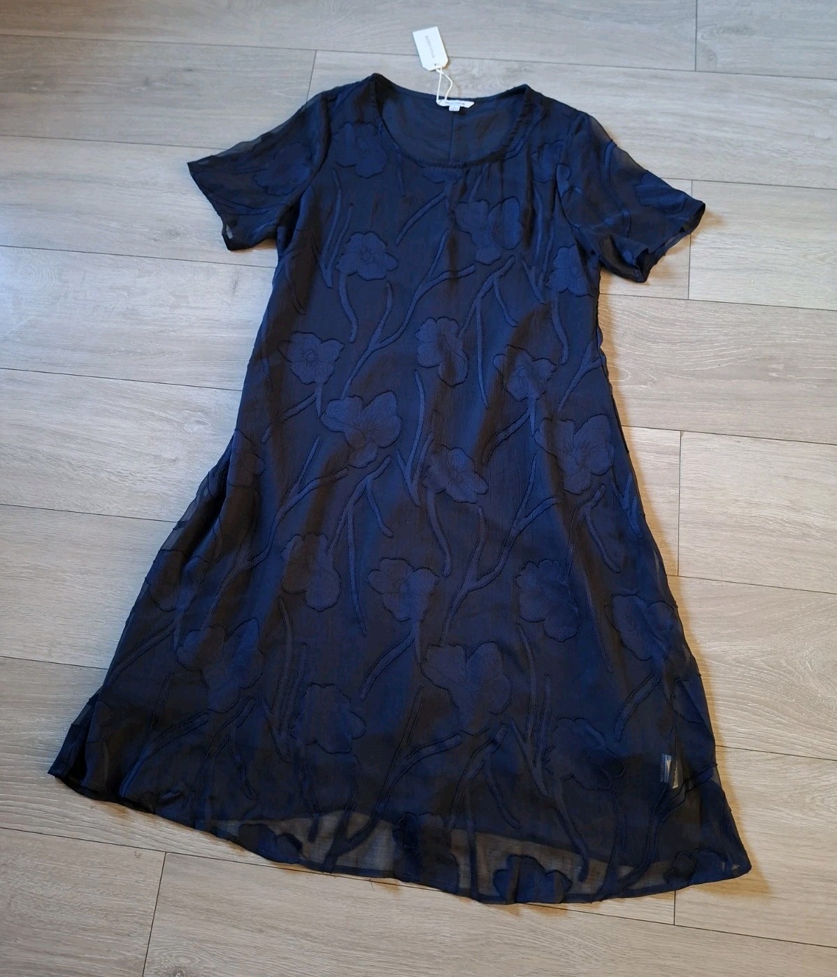 MSGLAMOR Dark Blue Sheer Applique Flared Dress BNWT Party Evening Party UK10/12