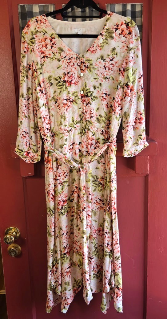 J. Jill Women’s Pink Cream Multicolor Floral Long Sleeve Midi Dress Belt Size S