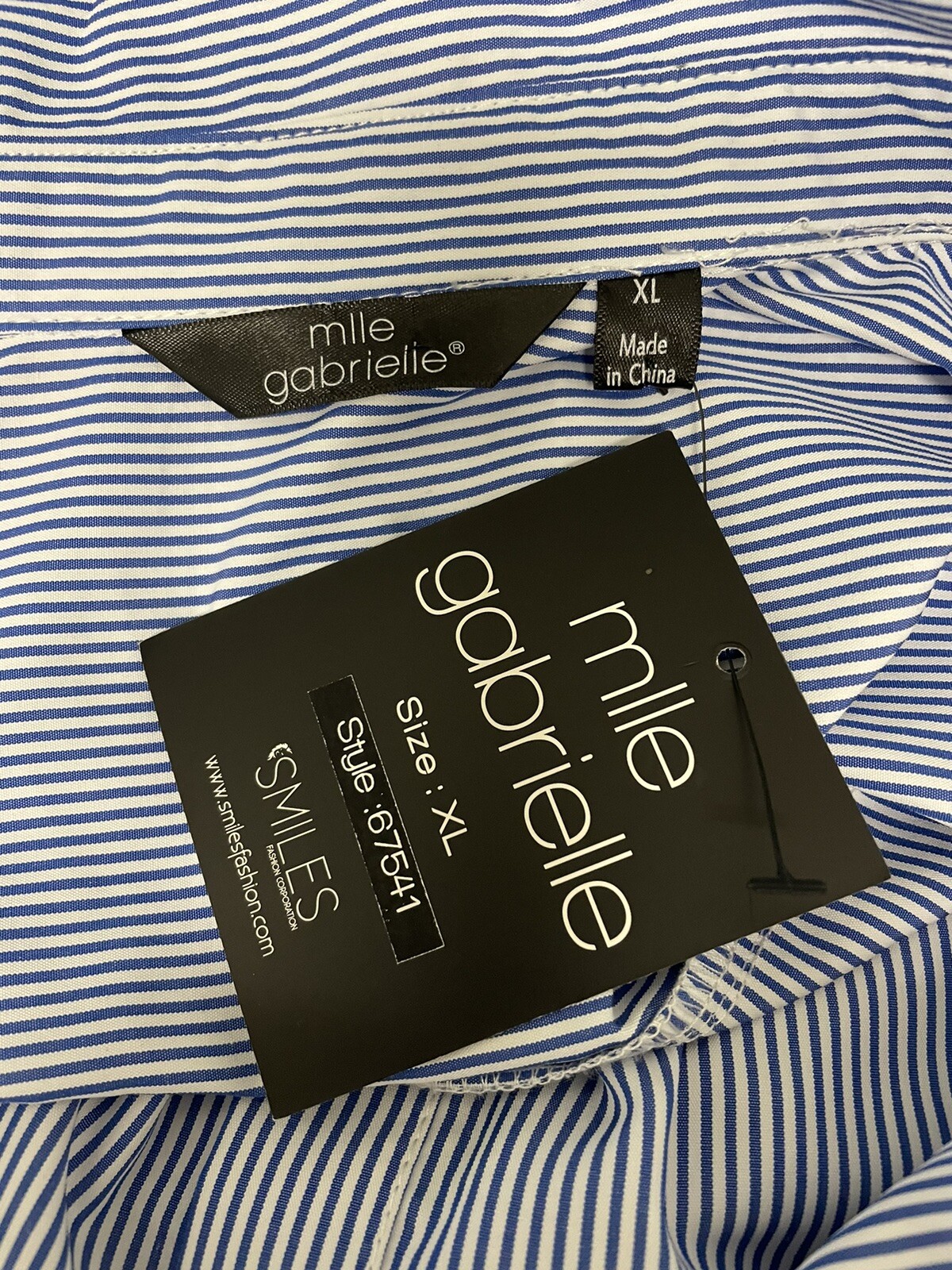 NWT Mlle Gabrielle XL Polyester Blue Stripe Button Down Shirt Dress Sash Belt