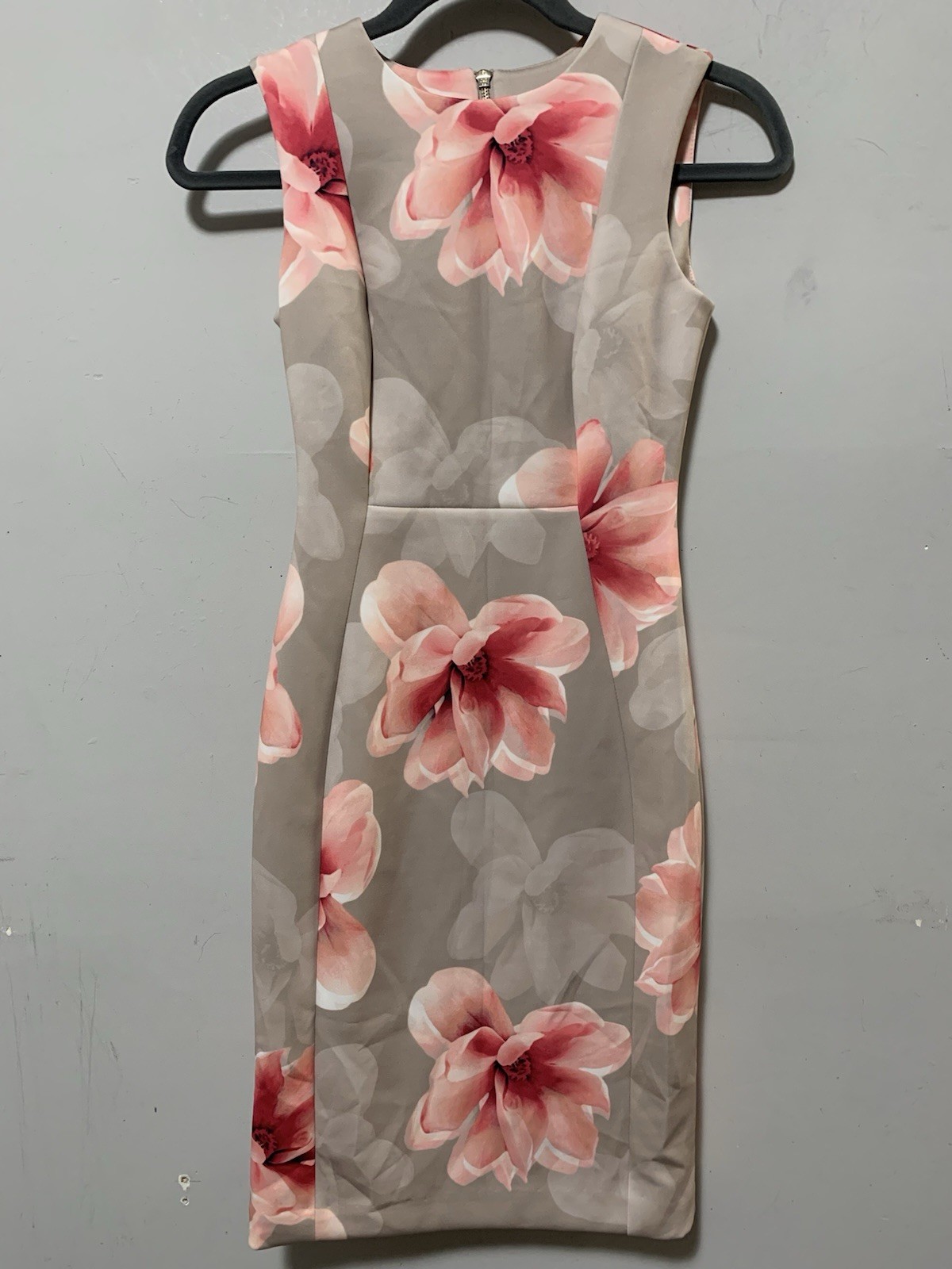 CALVIN KLEIN Women 0P Grey/Beige Pink Floral Sleeveless Church Holiday Classic