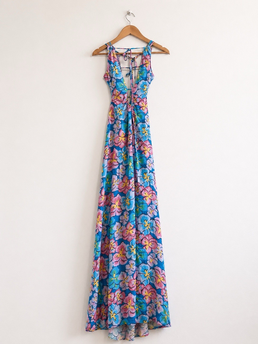 For Love & Lemons Yasmin Open Back Floral Maxi Dress Vacation 100% Bamboo XL NWT