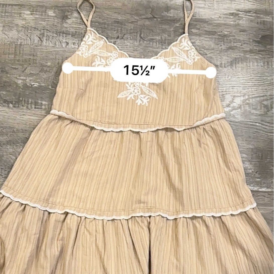 Blu Pepper Tan Embroidered Tiered Boho Mini Dress Womens Large BOSD1072 Striped