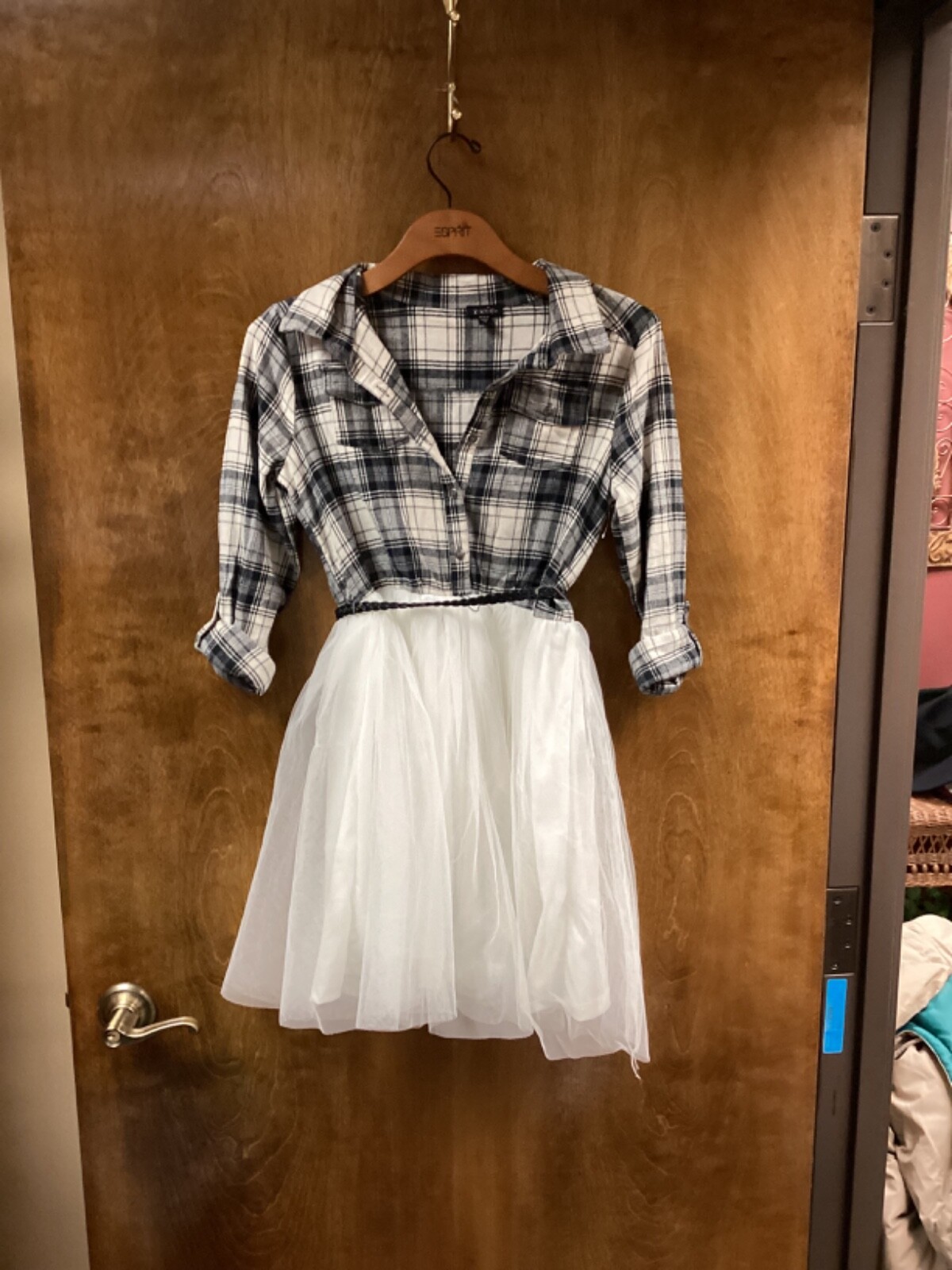 Girls NWOT “Zunie” black/white plaid w/netting bottom, dress. Size14