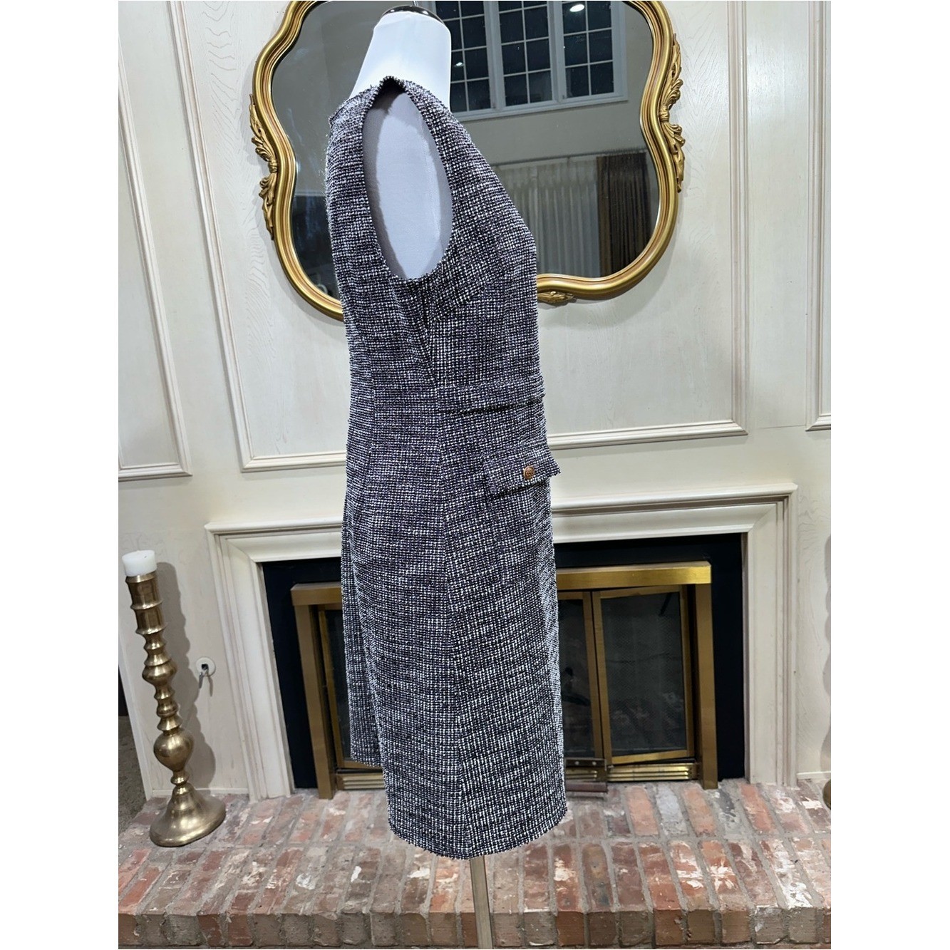 Hobemty Shift Dress M Black White Tweed Metallic Old Money Preppy Clueless