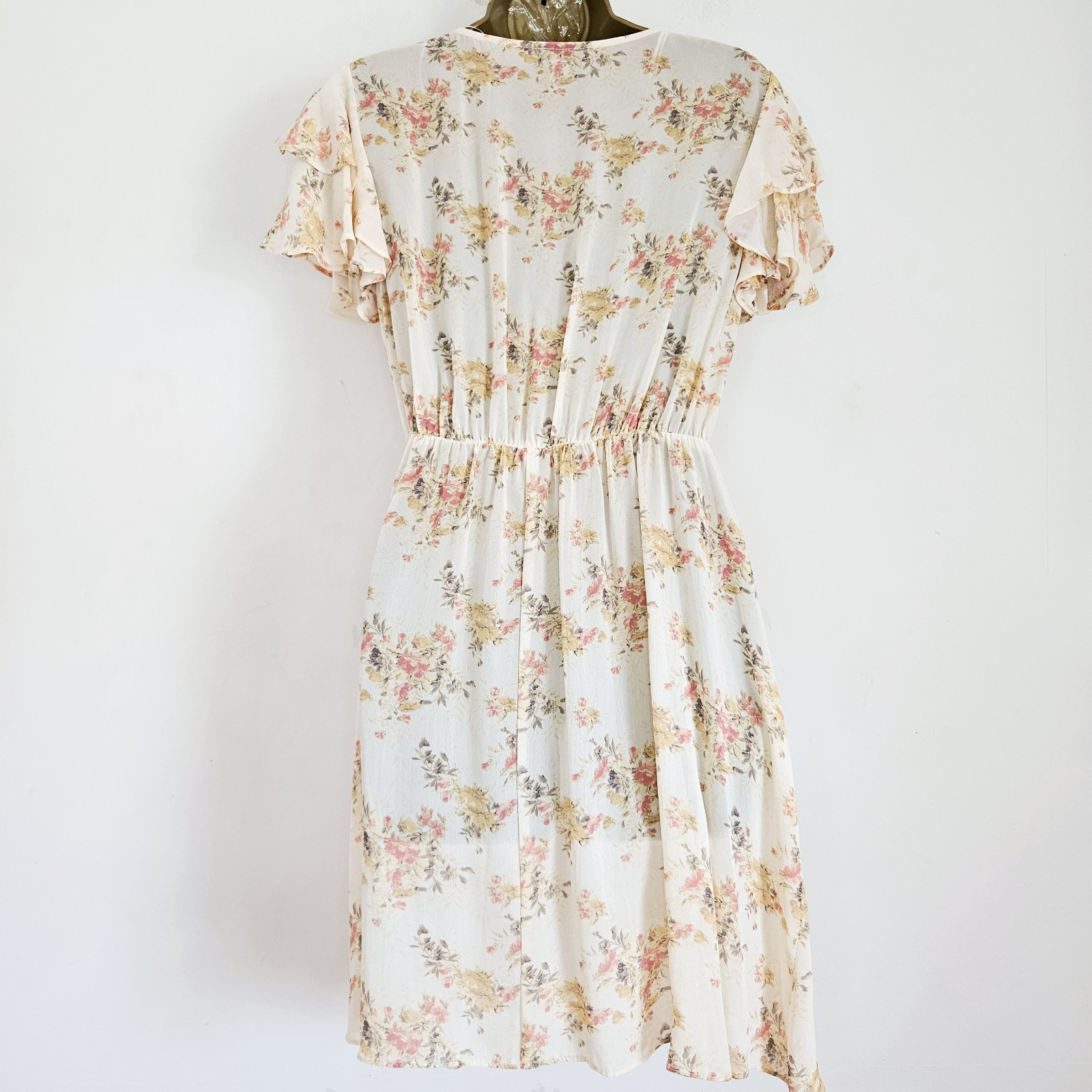 NEW Ex NEW LOOK 10-18 Ruffle Chiffon Floral Dress Ivory Pink Occasion Wedding