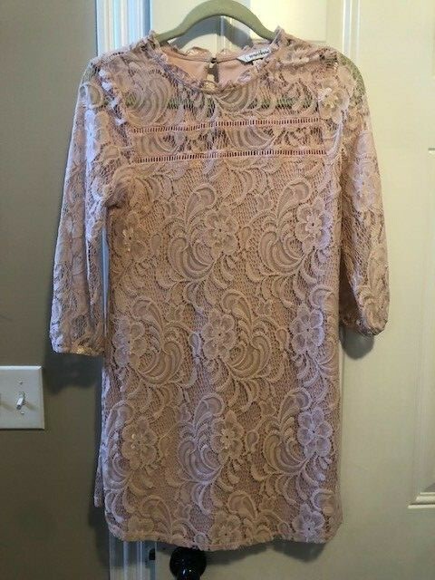 SPEECHLESS Women’s Pink Lace Short Dress Juniors S Lined Long Lace Sleeves EUC