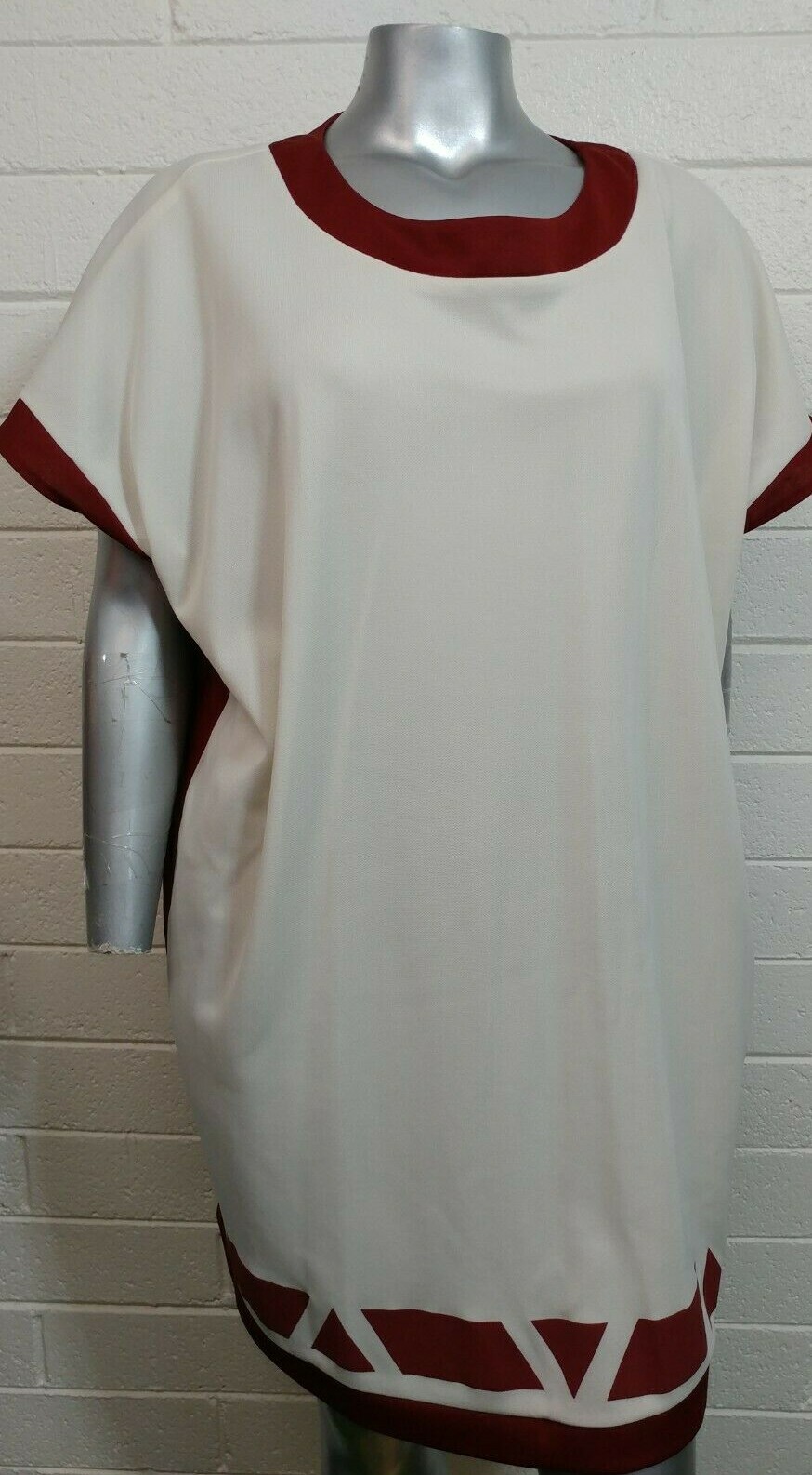 Woman Roaman’s TOP TUNIC BLOUSON DRESS Size 6 Ivory/brown Raglan sleeve