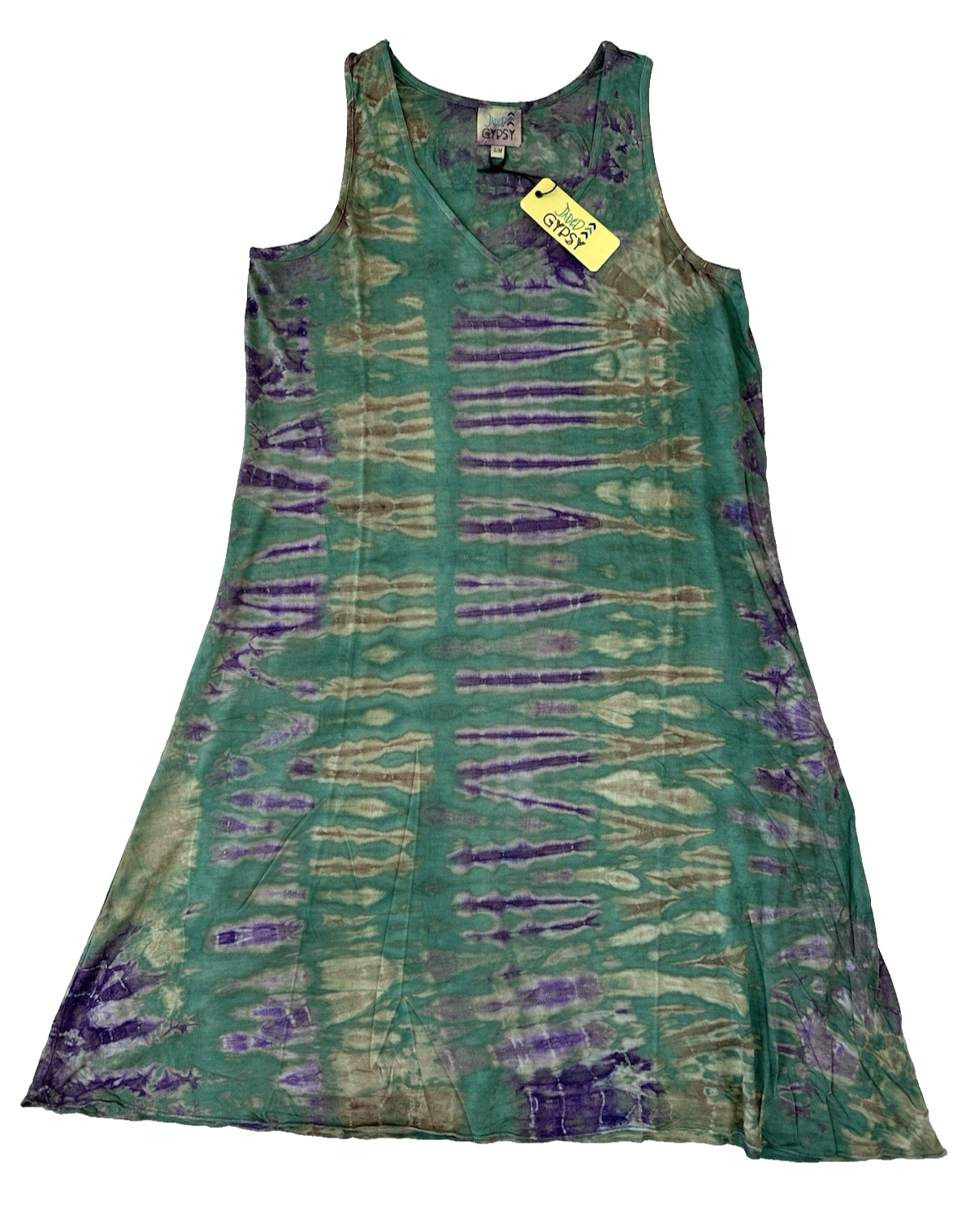 Jaded Gypsy Tie V Neck T-Shirt Dress Sleeveless Tank A Line Boho Artsy S/M New