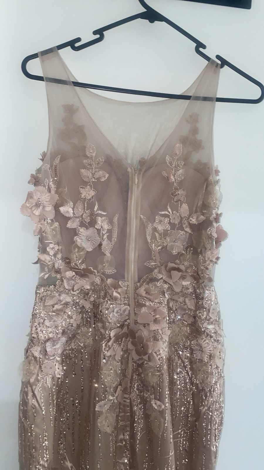 QUIZ Pink Beaded Sequin Glitter V-Neck Sleeveless Long Gown Zip Size 4-6