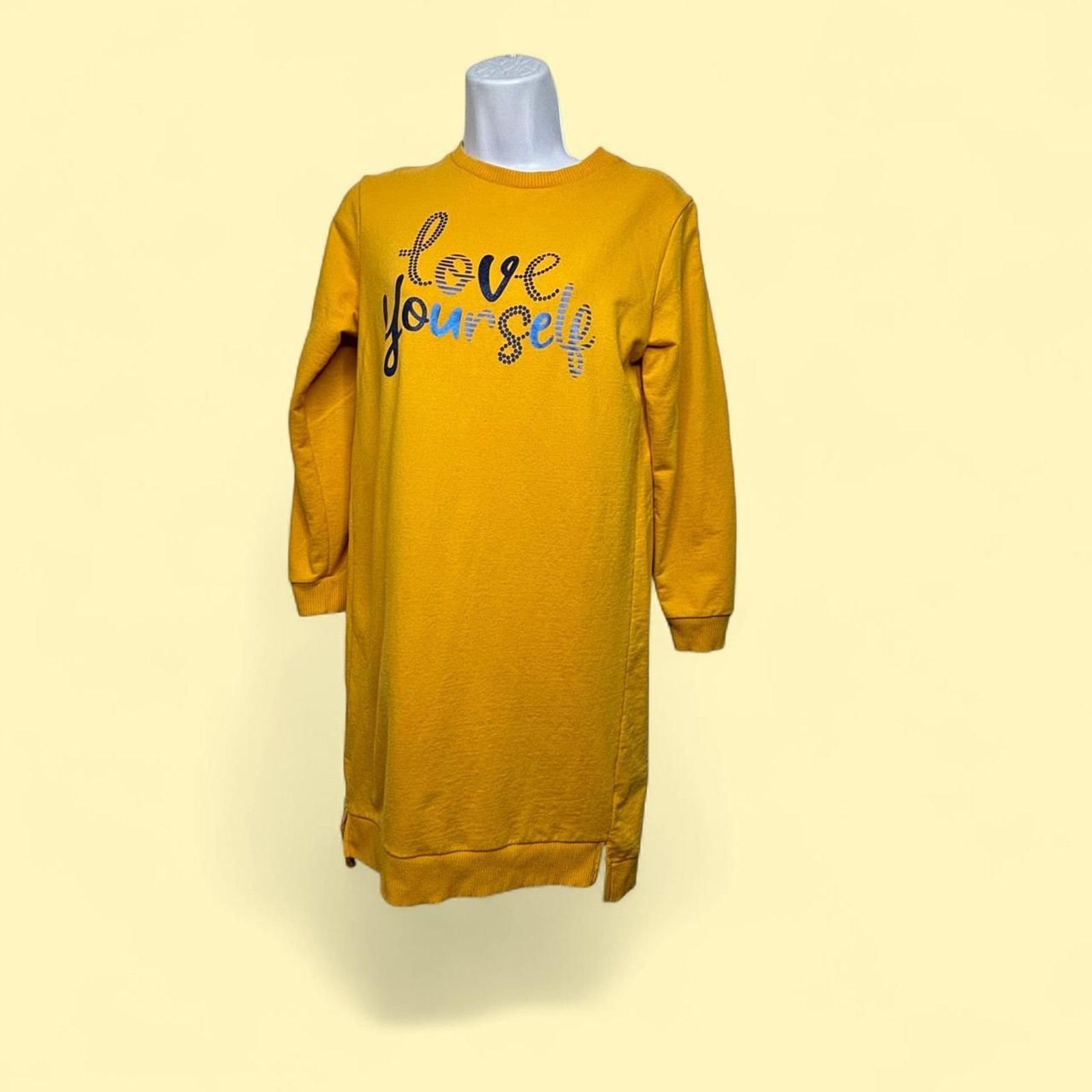 XL (14-16) Wonder Nation “Love Yourself” Sweatshirt Dress Girls Mustard Yellow