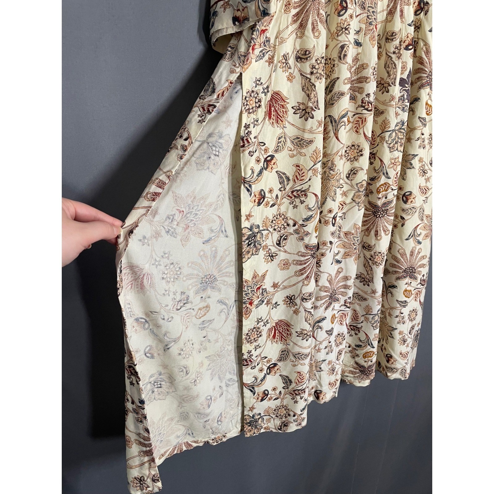 Boho Floral Maxi Dress Earthy Botanical Print Bell Sleeve Side Slit XXL