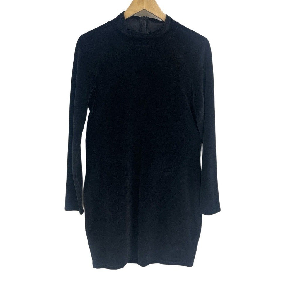 T by Alexander Wang Black Mock Neck Cut Out Back Velour Mini Shift Dress Large
