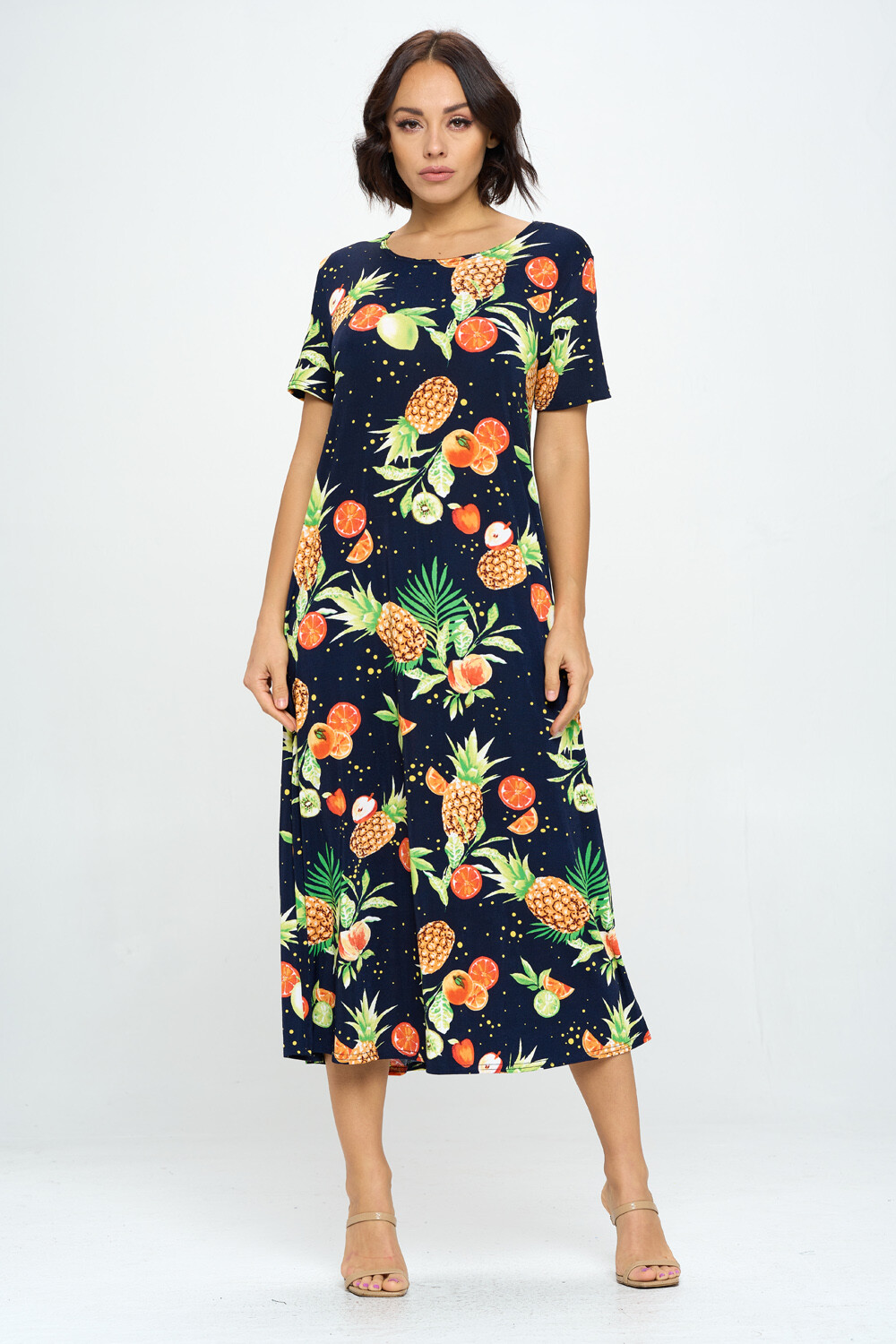 Travel Knit Dress, long A-Line, S/S, Stretchy NO-IRON poly/span. #327