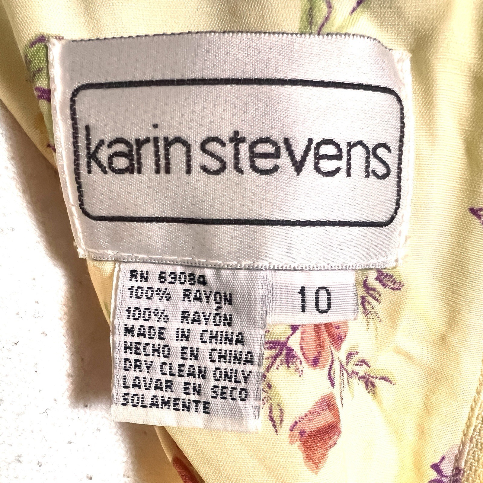 Vtg Karin Stevens 90s Yellow Floral Midi Dress Spring Fit Flare Cottagecore L