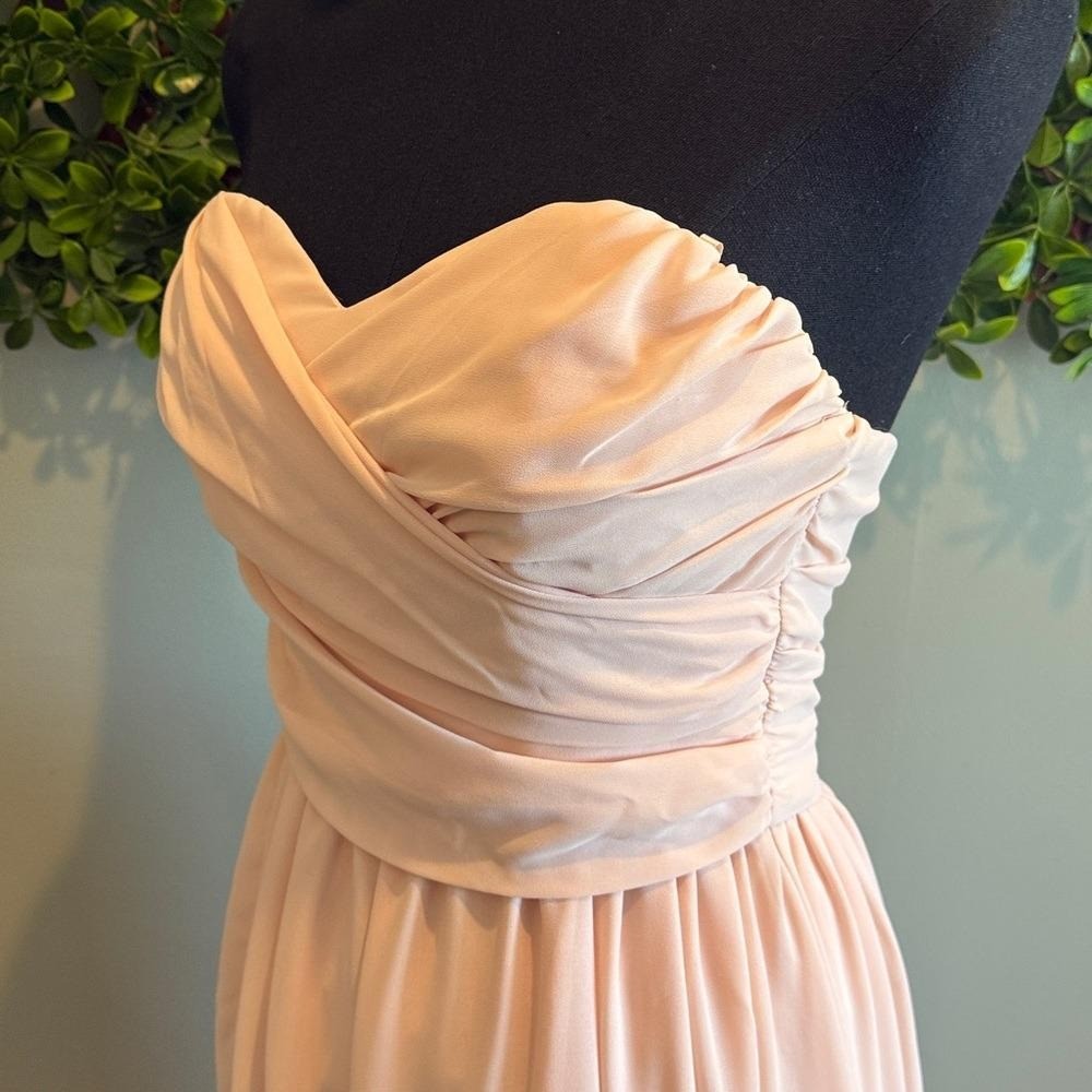 Moonlight Serenade Peach Strapless Dress *alterations for 5′-5’3 *- (46″ long)