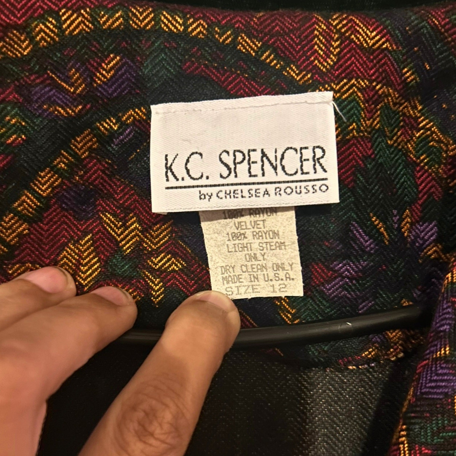 Vintage KC Spencer NWT Paisley Pleated Maxi Dress 12 USA Velvet Trim Rayon