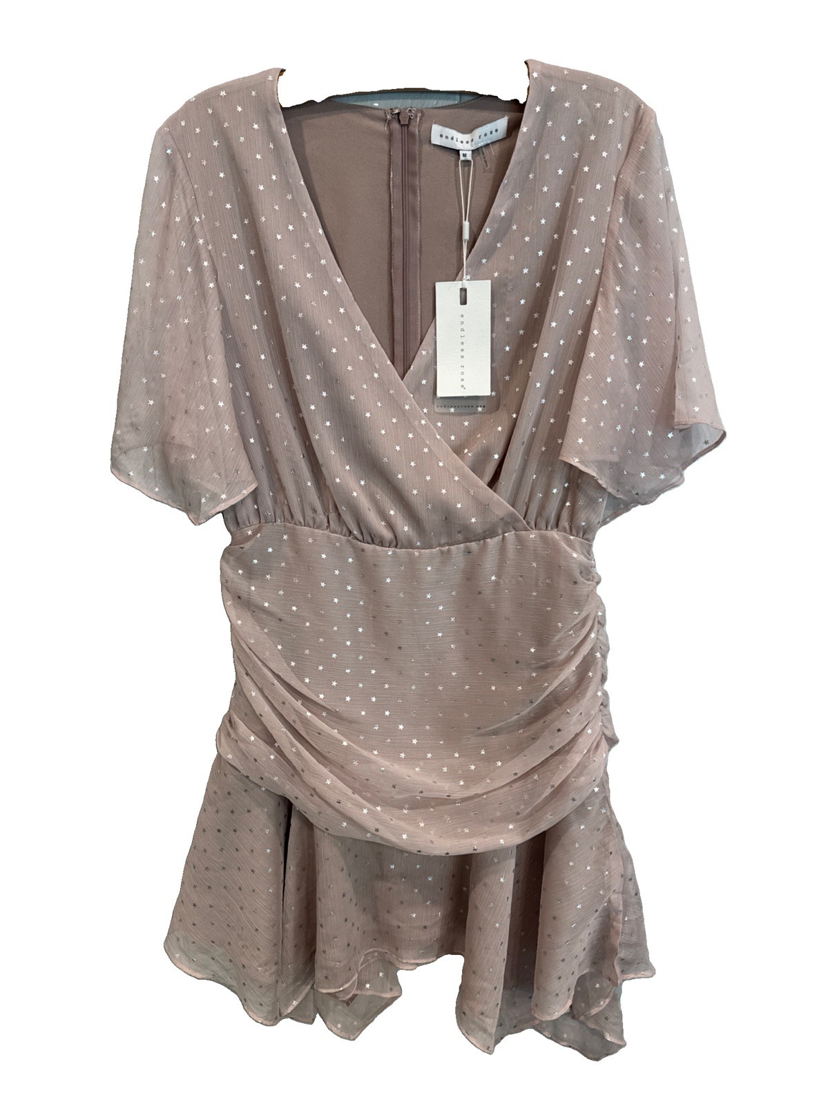 Endless Rose NWT Asymmetrical All Stars Yours Mini Dress Pink Silver Medium