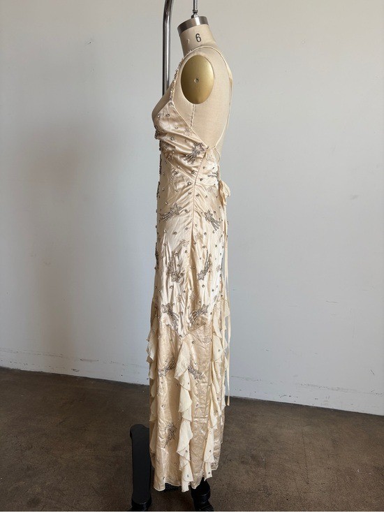 $798 NWT For Love And Lemons “Elea” Beaded Slip Maxi Dress in Cream Sz XXS