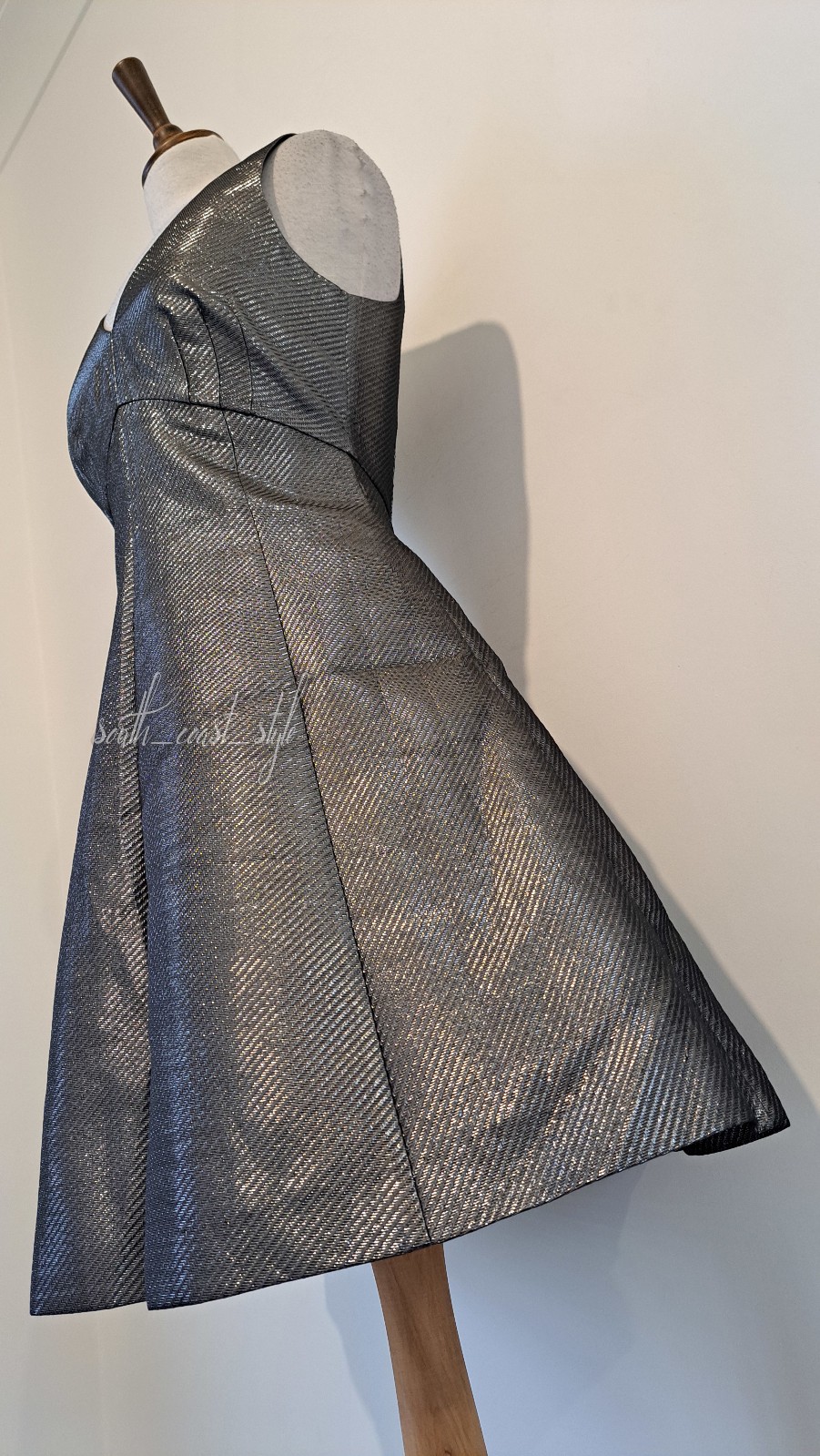 OASIS – Silver Metallic Striped Structured Fit & Flare Dress – Size 12 BNWT