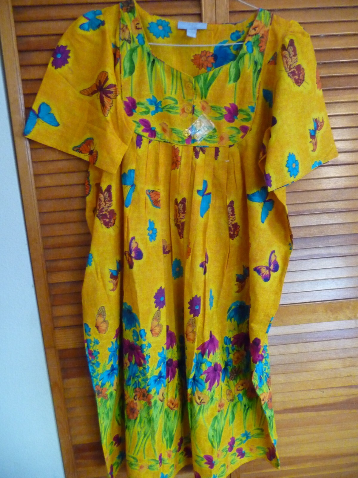 Women’s Sundress, Size L Melon Botanical Floral design, Side Pockets