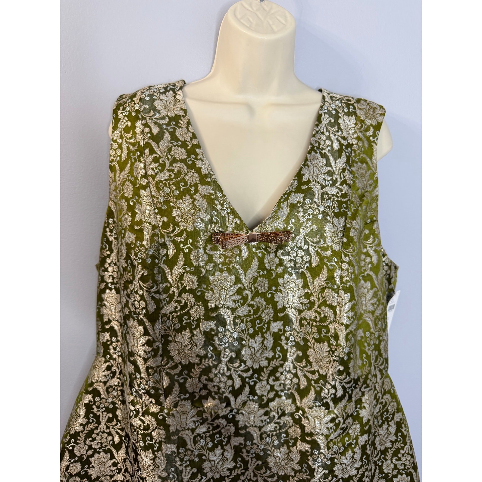 Maeve Sleeveless Brocade Shift Mini Dress Cocktail Green Gold Women’s 1X New