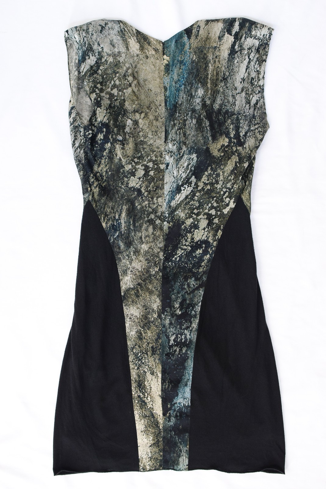 Helmut Lang Silk Twist Front Abstract Dress Green Black Sz 4 Raven Print Sateen