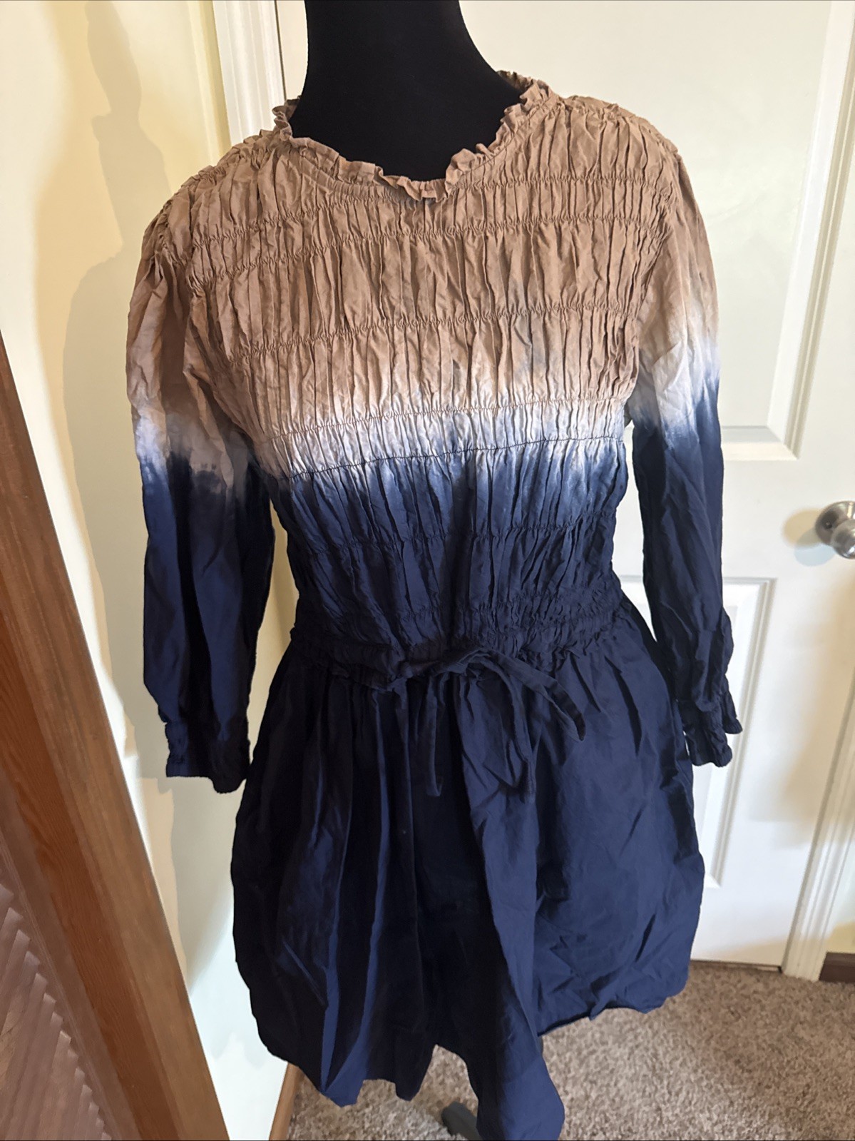 APIECE APART Aldea Smocked Mini Dress Navy Shibori Dress Small Boho Coastal