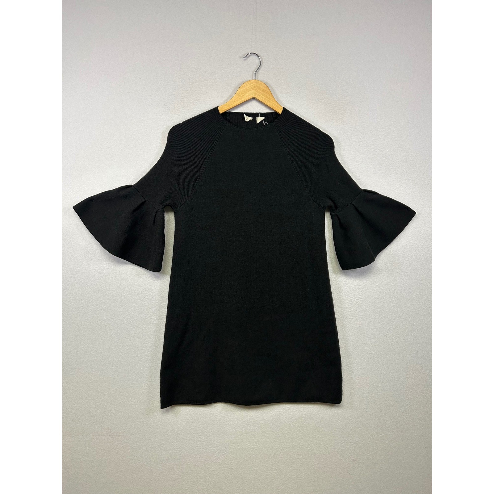 Minimalist Mod Moth Anthropologie Womens Small Black Bell Sleeve Knit Mini Dress