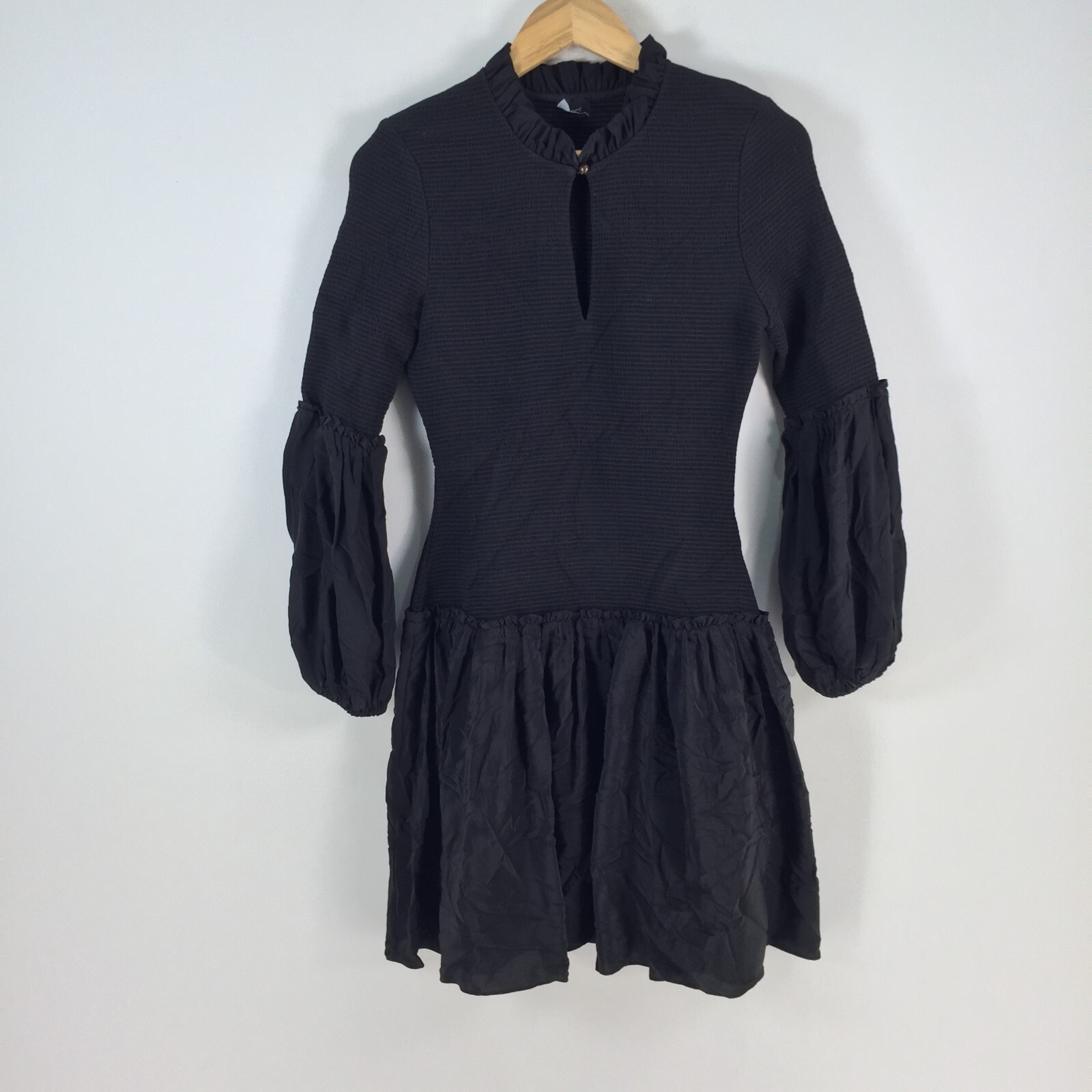 Husk womens dress size S fit flare black silk viscose long sleeve 075541