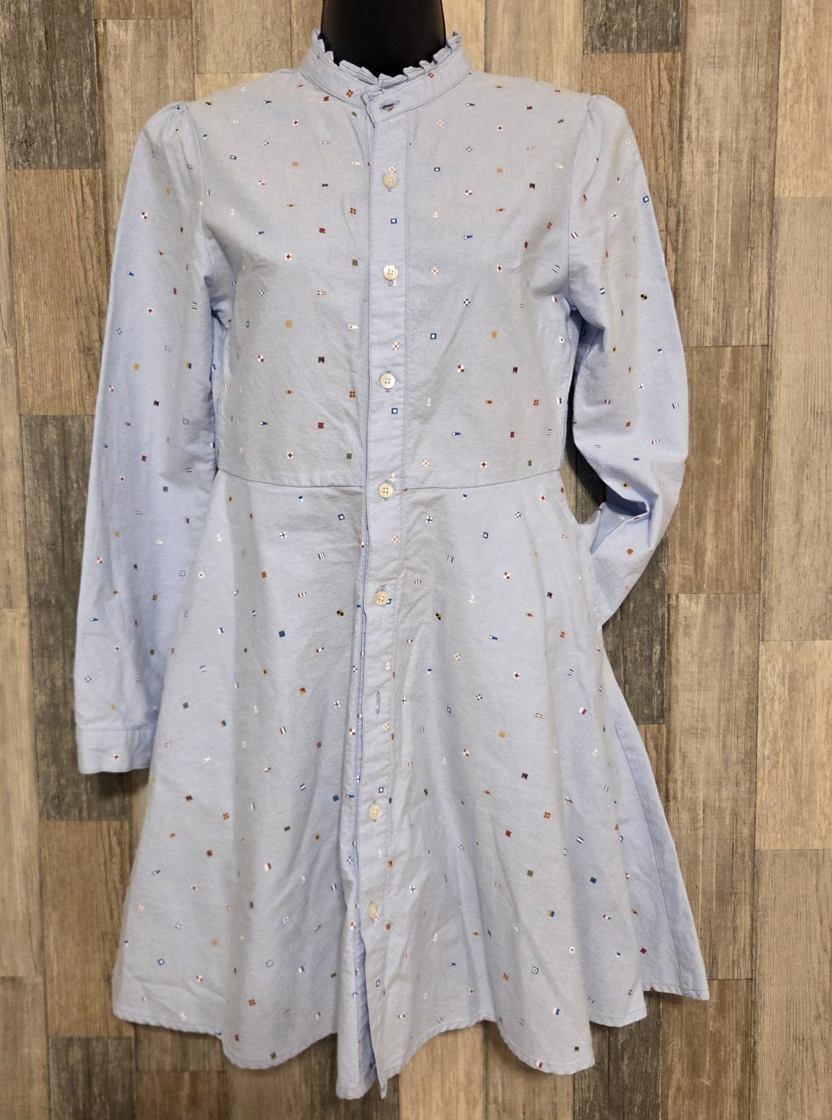 KJP Kiel James Patrick Seafari Mini Dess Button Up Size XS Blue Coastal No Belt