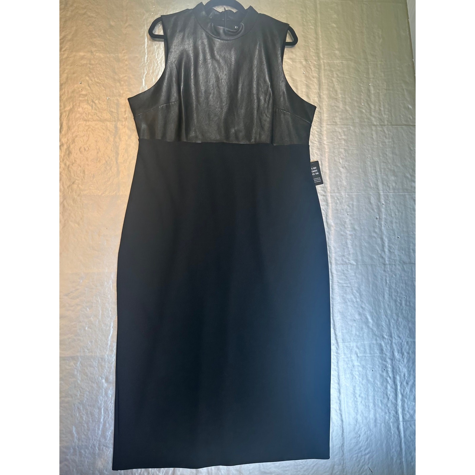 Express Faux Leather Sheath Dress XL Black Mixed Media Mock Neck Sleeveless NWT