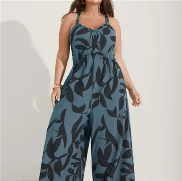 Bloomchic Women’s Blue Floral Wide Leg Sleeveless Jumpsuit US Size 14-16 NWT