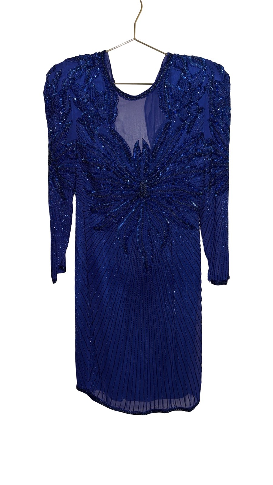 Vintage Niteline Blue Silk Sequin Beaded Dress Size 6 P2P 18”
