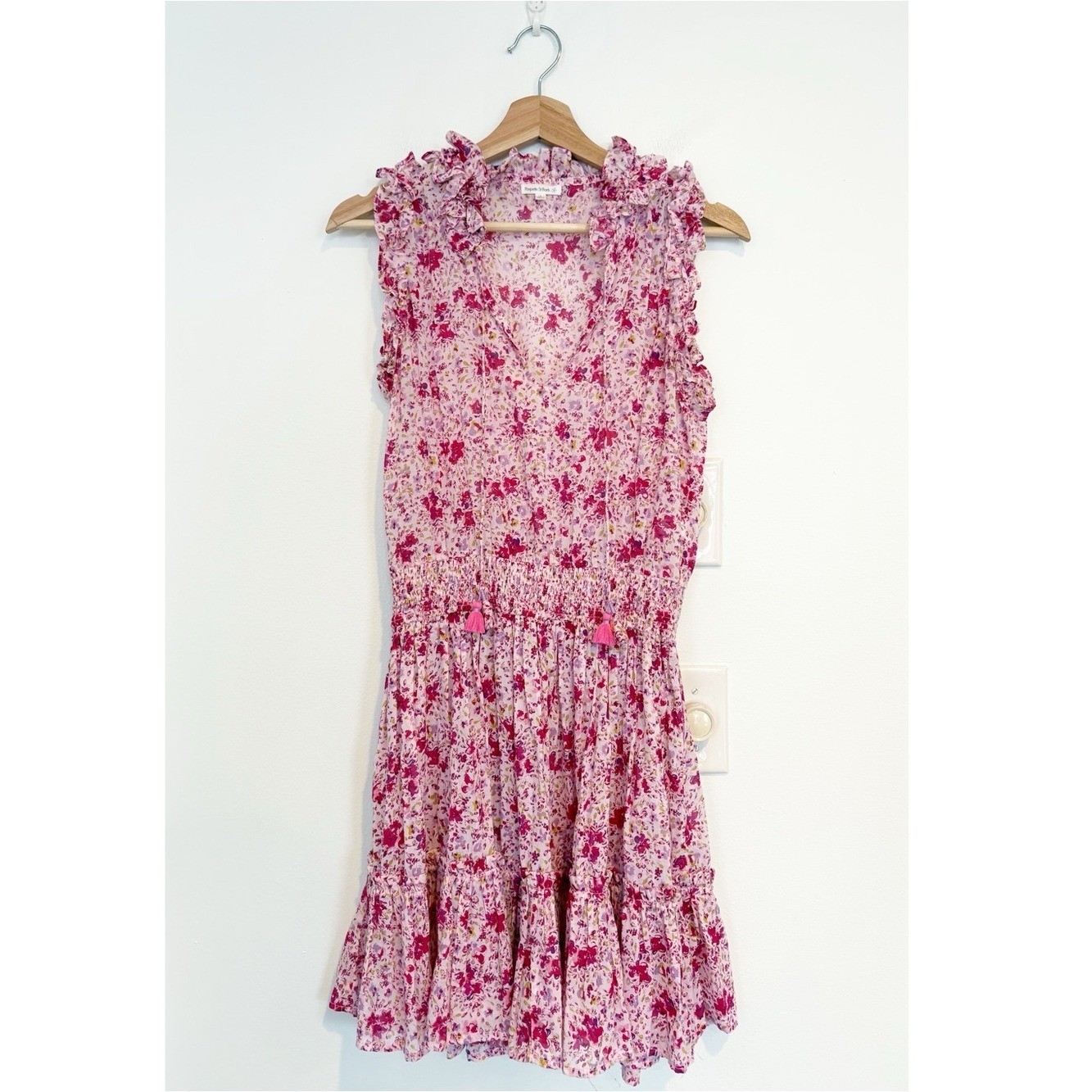 Poupette St. Barth || Triny Smockef Ruffle Mini Dress Pink Watercolor Floral S