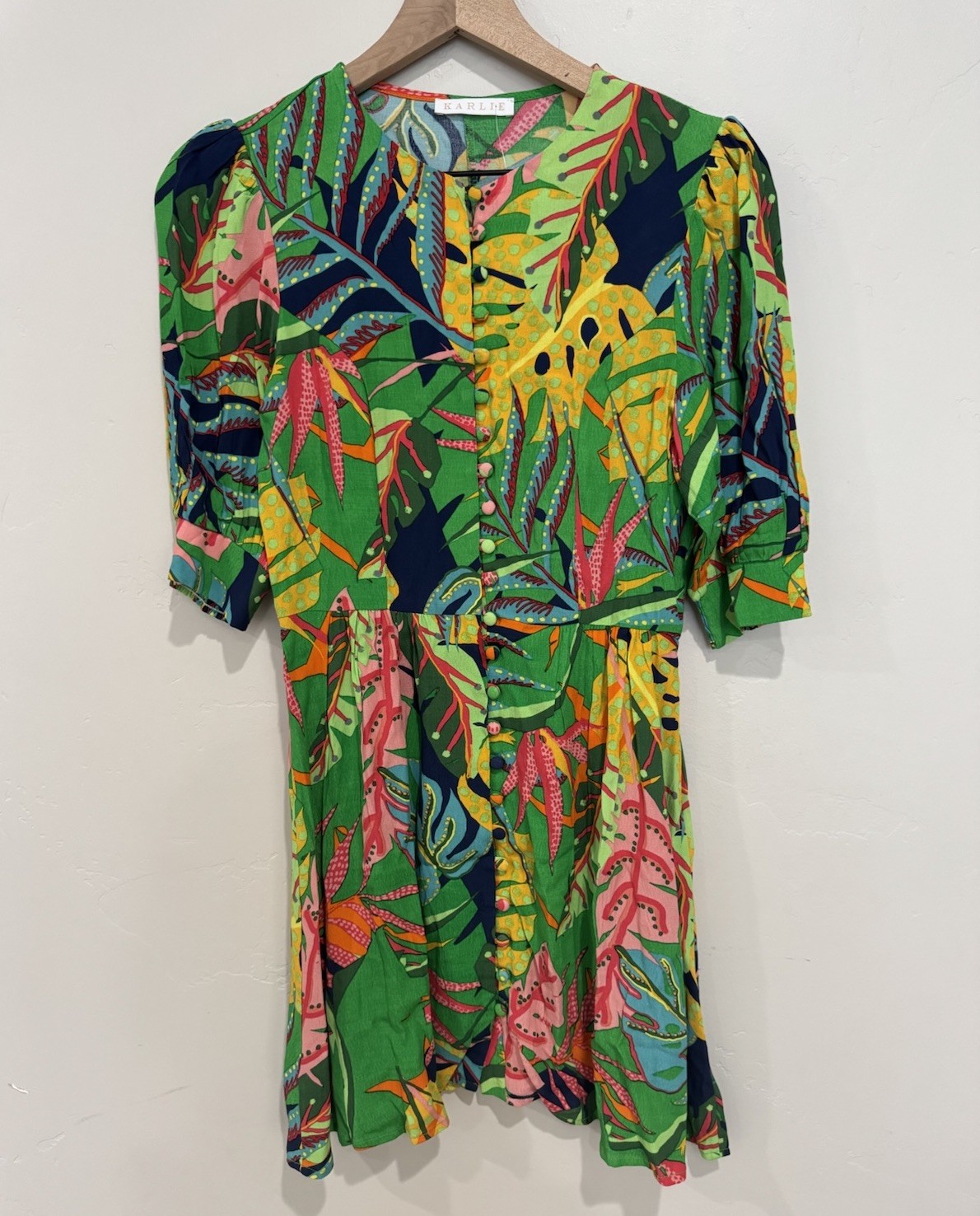 Karlie Tropical Print Puff Sleeve Dress Women’s Small