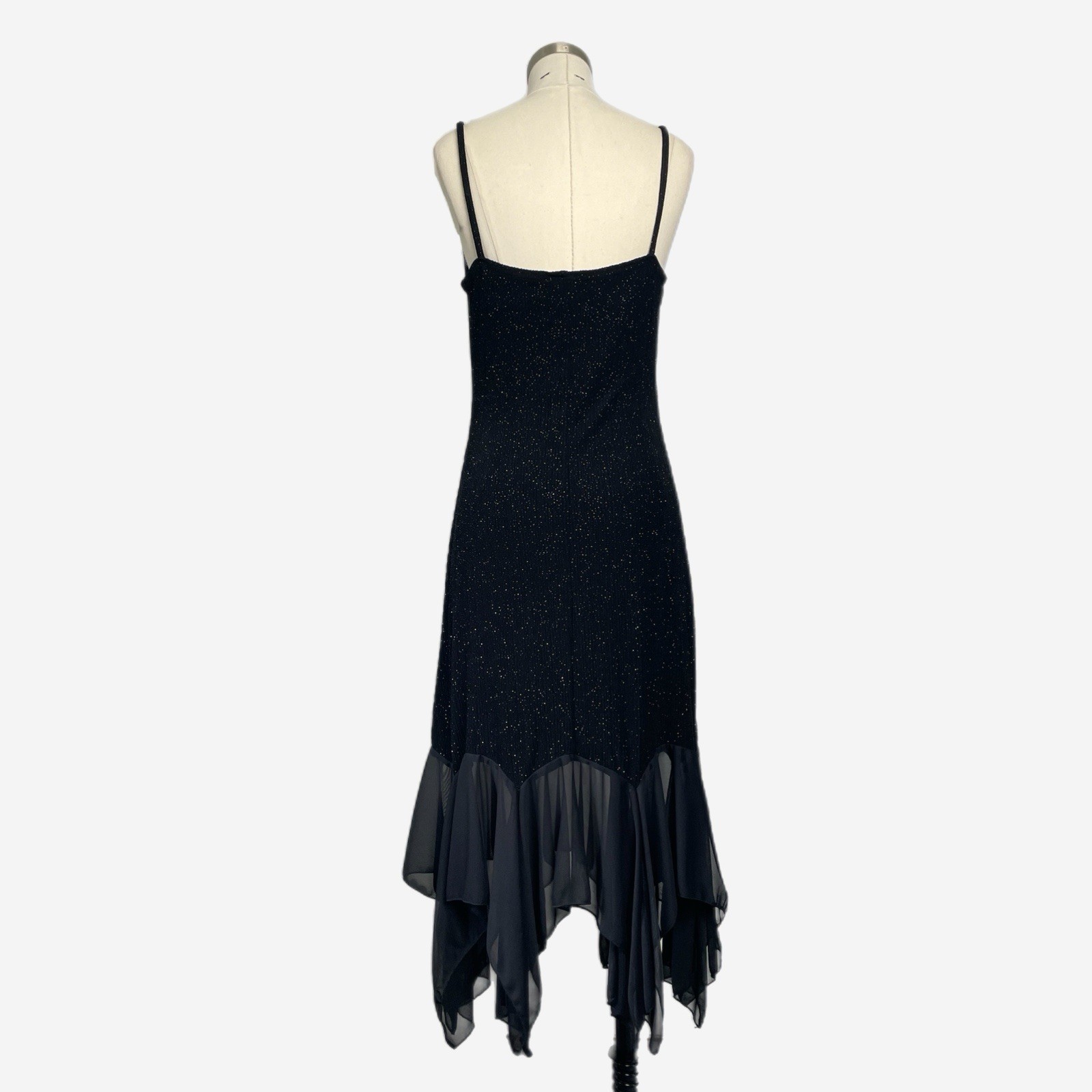 Vintage Y2K Onyx Nite Black glitter dress handkerchief hem holiday sparkle M