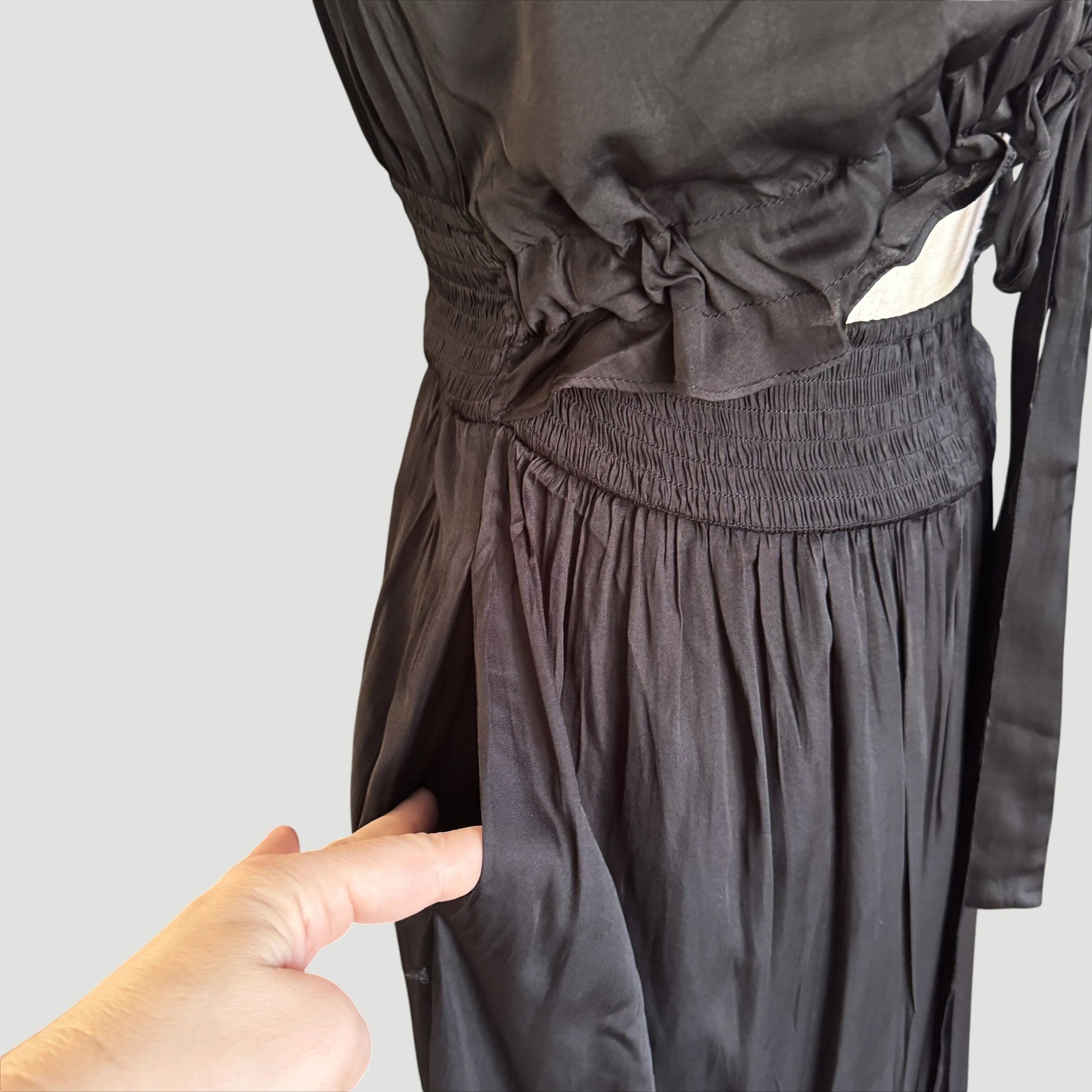 Boho Chic Goth summer Flowy Black Tiered Maxi Dress Cutout Tie Front Small NWT