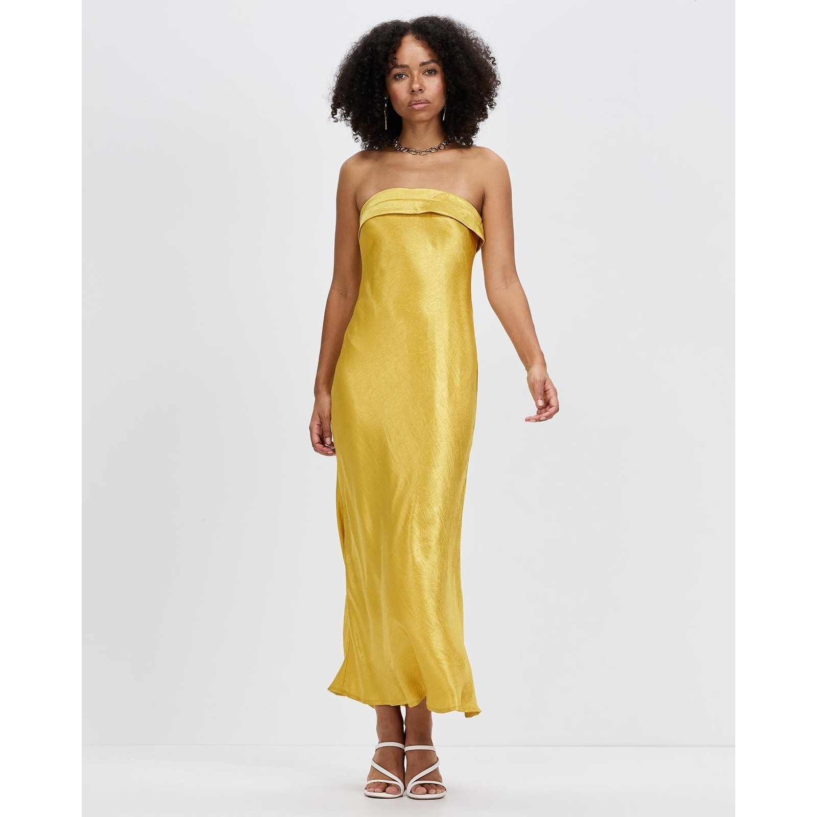Runaway The Label Leila Slip Dress Marigold Yellow Strapless Midi Size Medium
