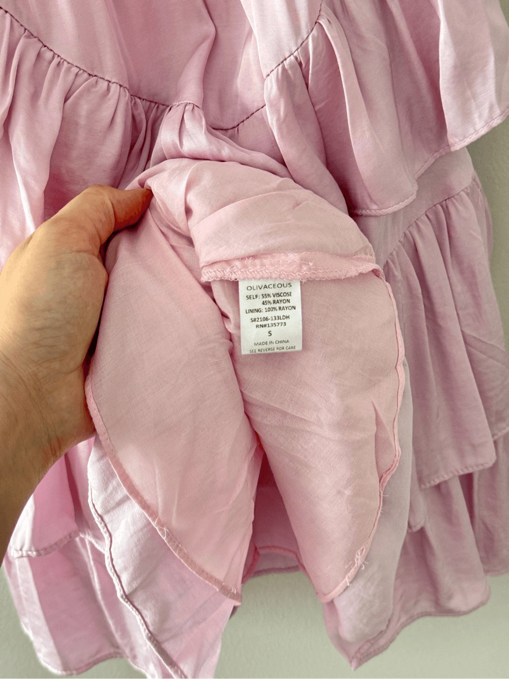 Olivaceous Smocked Tiered Ruffle Mini Dress Satin Pink Size Small NEW