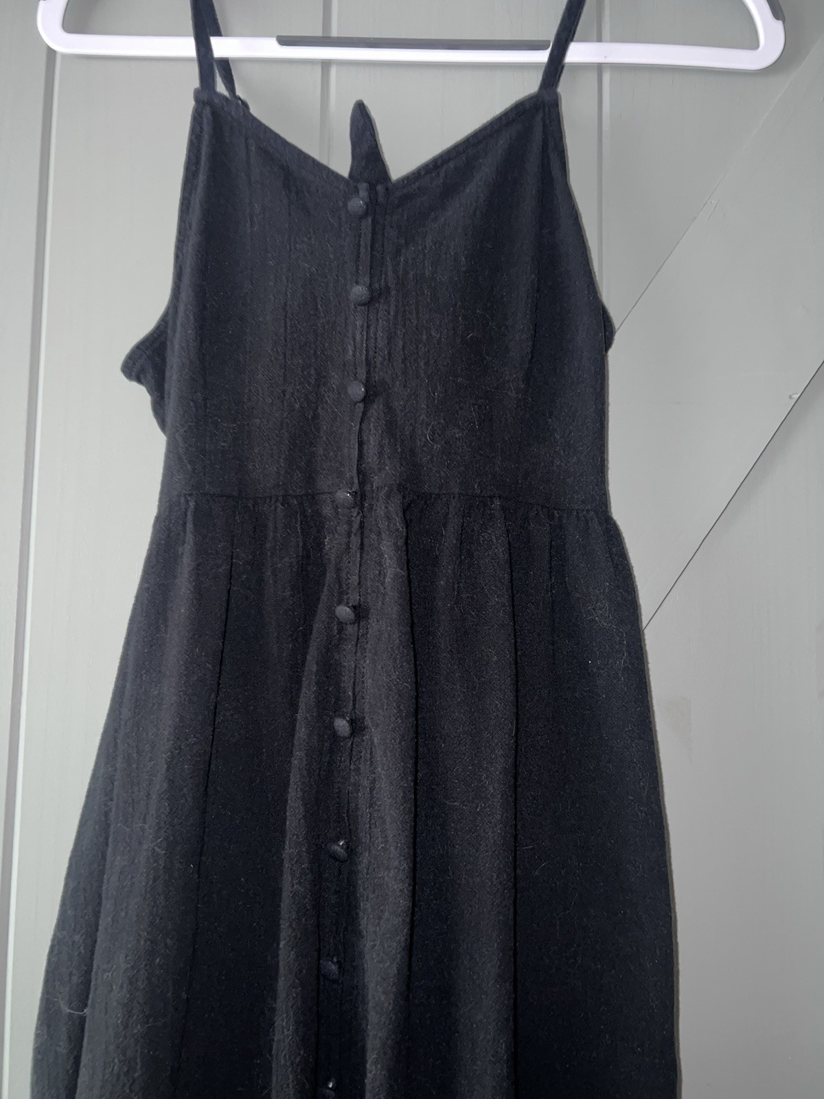 Universal Thread Black Solid Cotton Woven V-Neck Button Front Maxi Dress S