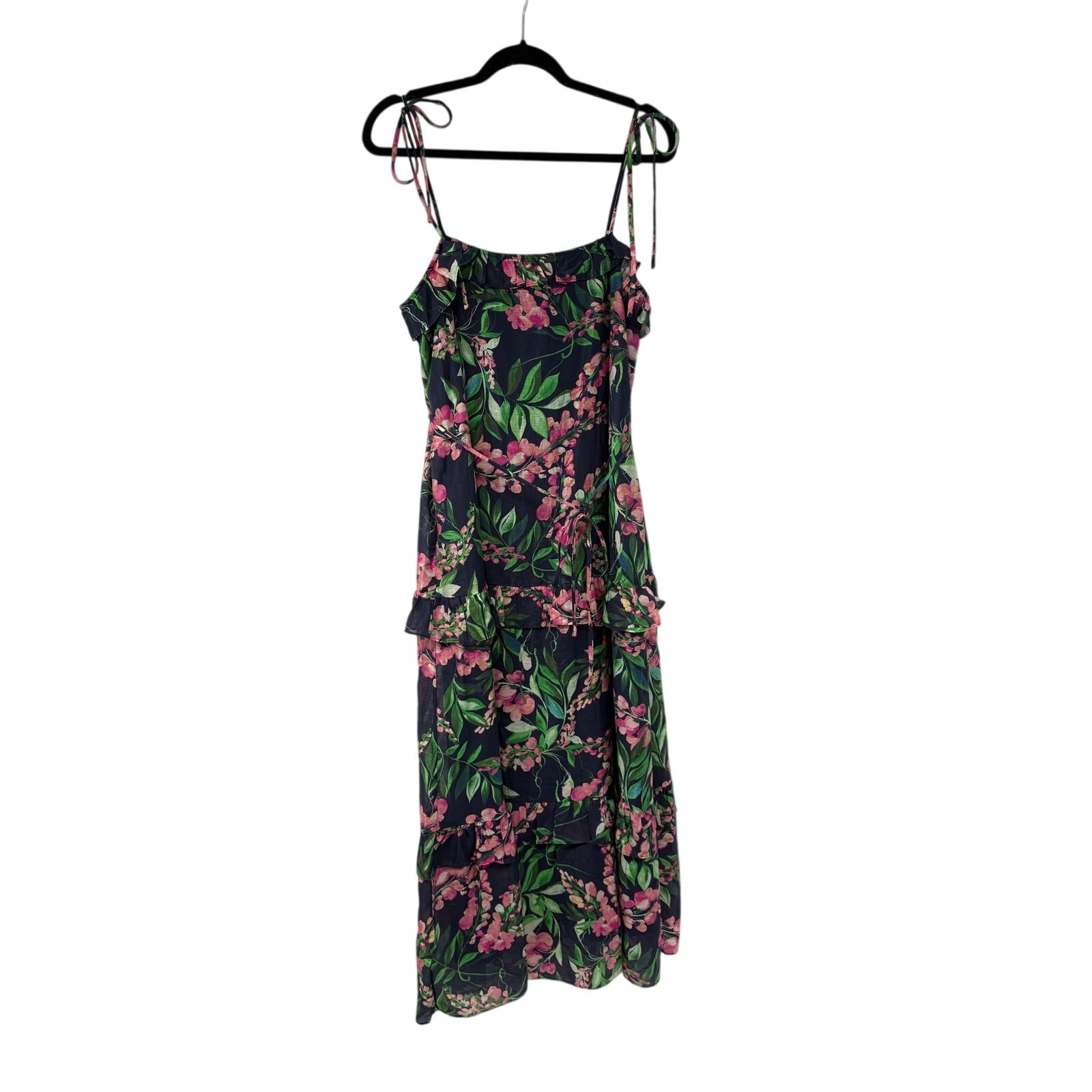 Julia Jordan Women’s S Sleeveless Ruffle-Trim Maxi Dress Tropical Tiered Vacay