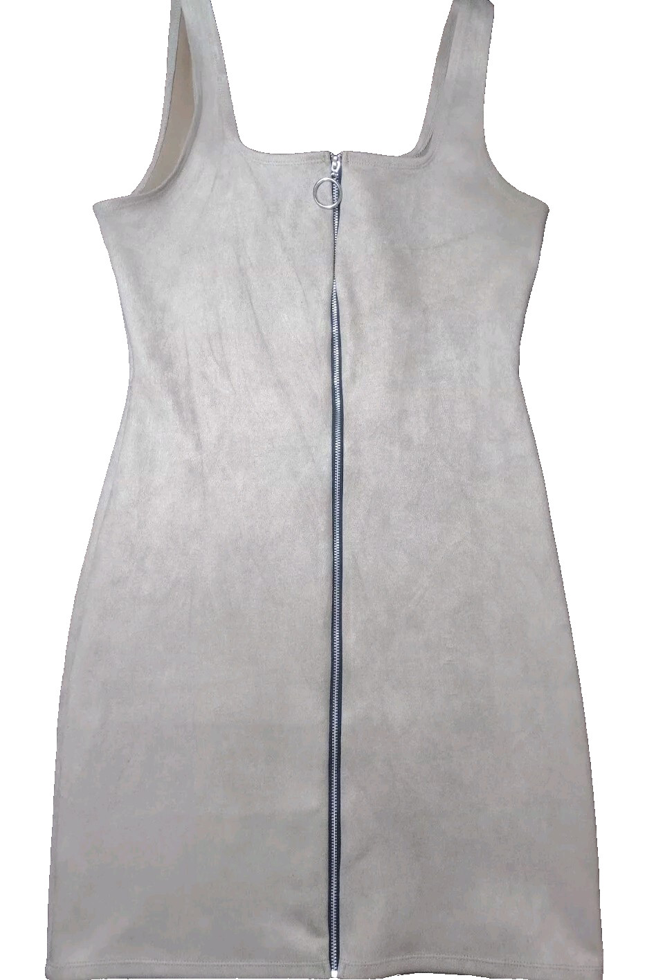 Faux Suede Zip Up Women’s Size Medium Beige Tan Mini Sleeveless Dress